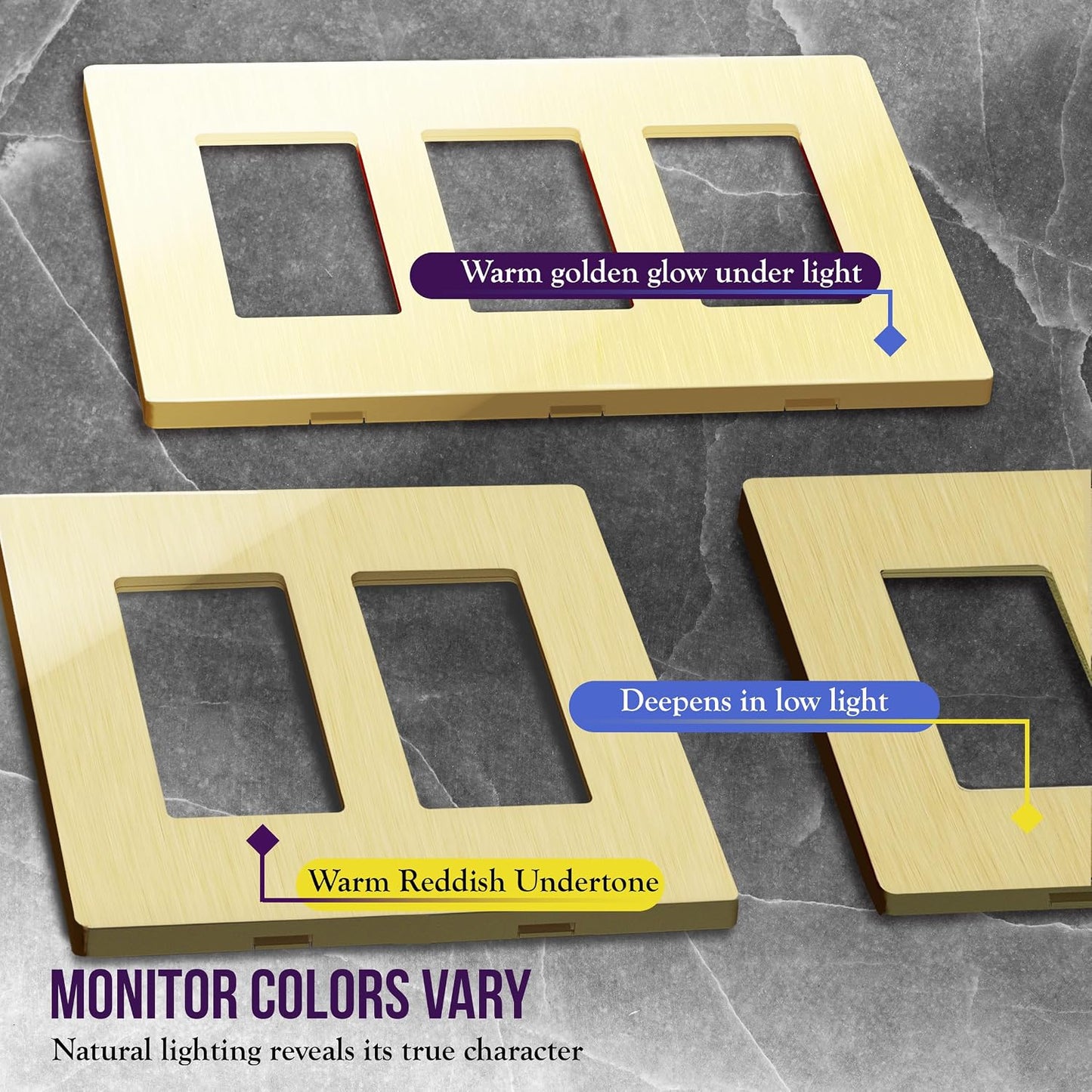 ENERLITES 2-Gang Brushed Gold Screwless Decorator Wall Plate Outlet Cover | 10 Pack, Size 4.68" x 4.73", Fits light