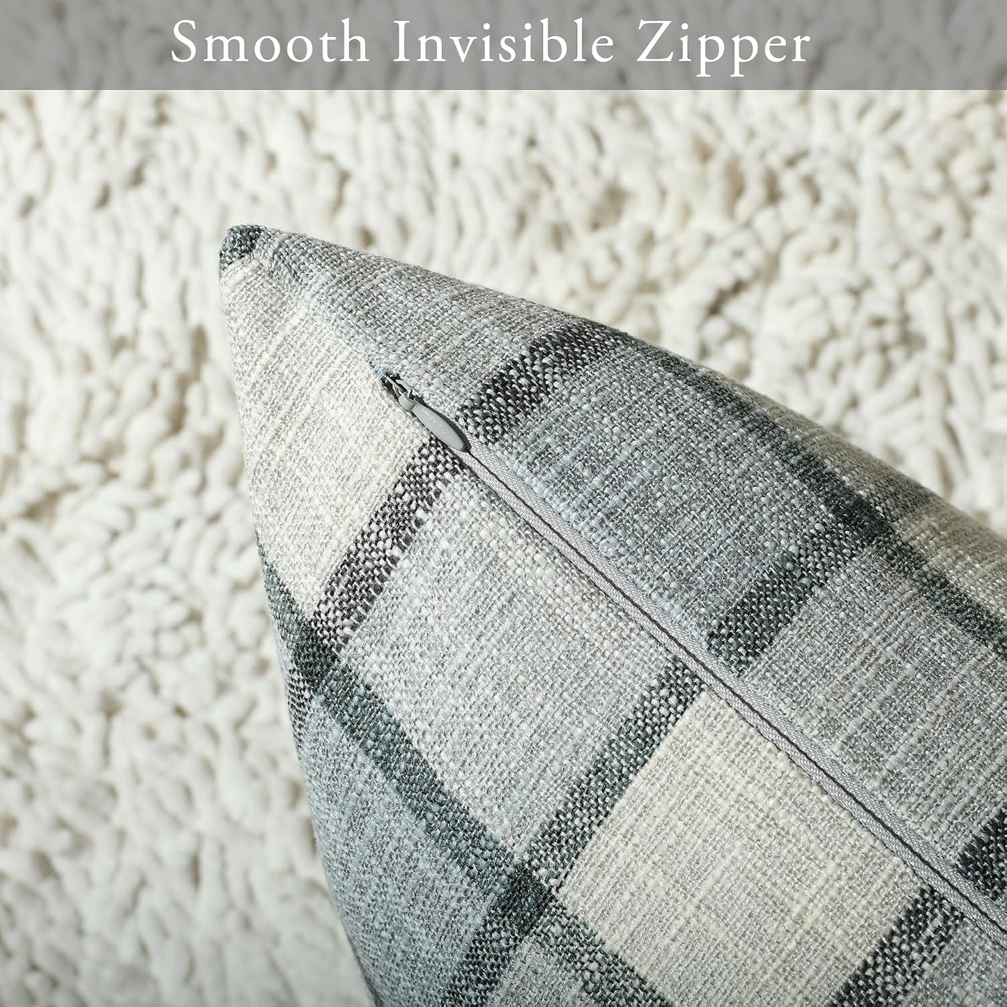 Farmhouse Plaid Decorative Cushion Covers / 24 x 24 / Check-light Grey / Set of 2