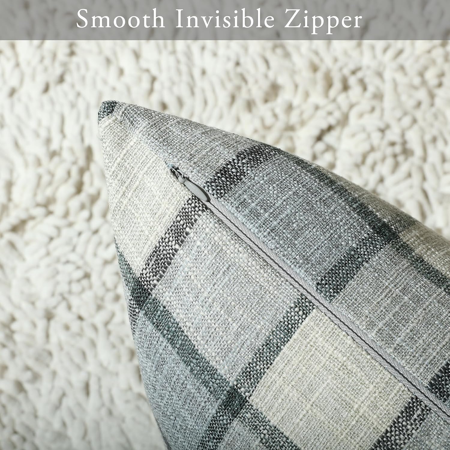 Farmhouse Plaid Decorative Cushion Covers / 24 x 24 / Check-light Grey / Set of 2