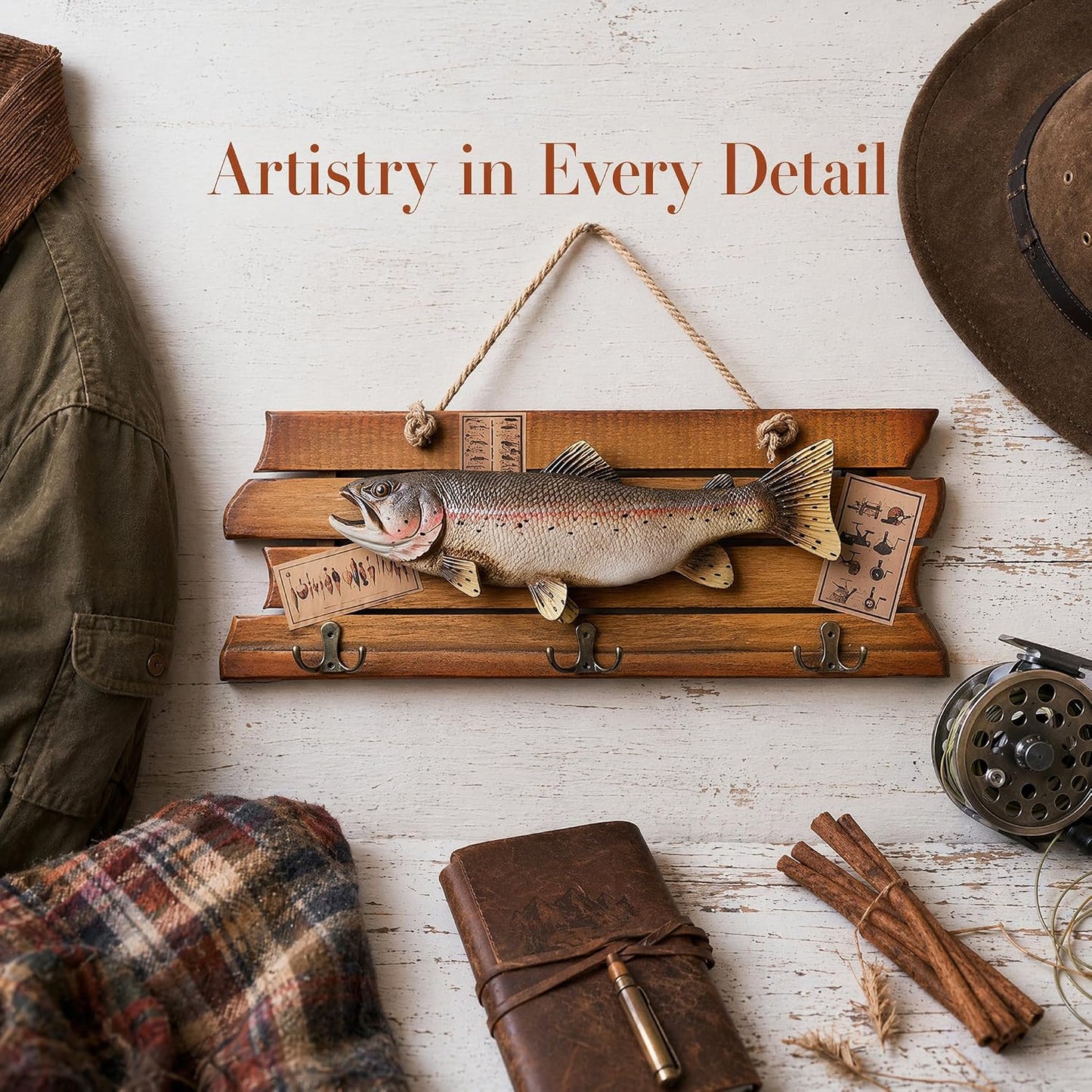 3 Hooks / Mounted Fish Decorative Key Holder and Coat Rack