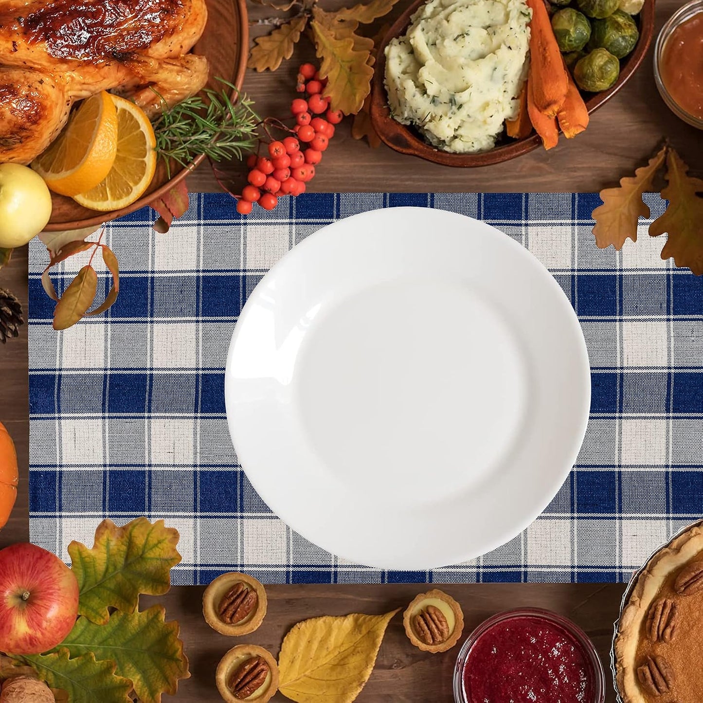 Home Brilliant Farmhouse Placemats Set of 6 Machine Washable Place Mats for Kitchen Table Mats, 13 x 19 inches, Checker
