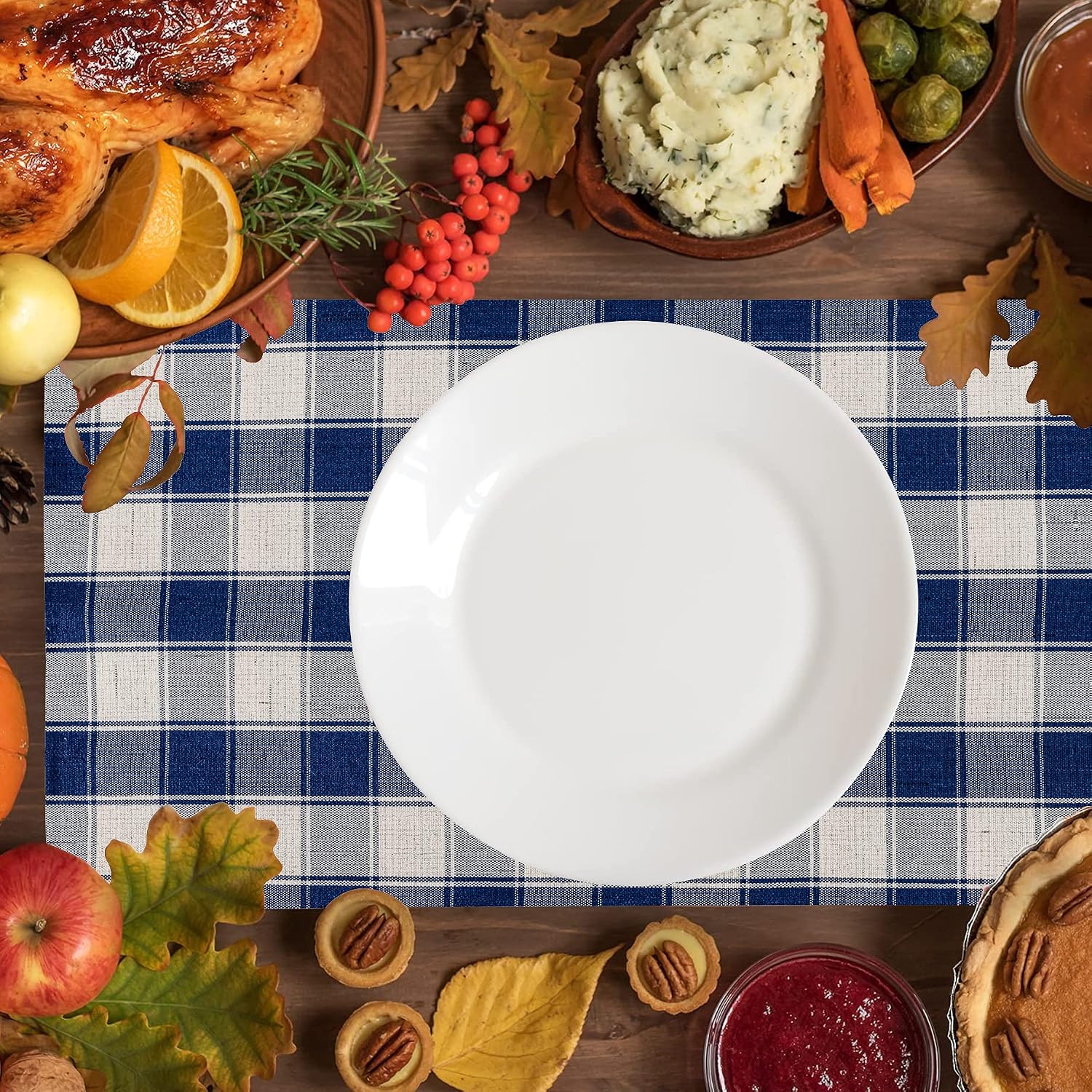 Home Brilliant Farmhouse Placemats Set of 6 Machine Washable Place Mats for Kitchen Table Mats, 13 x 19 inches, Checker