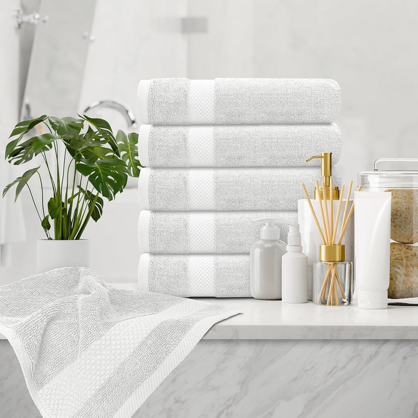 White Classic Luxury Silver Hand Towels - Soft 100% Turkish Cotton | Highly Absorbent Hotel spa Bathroom Towel