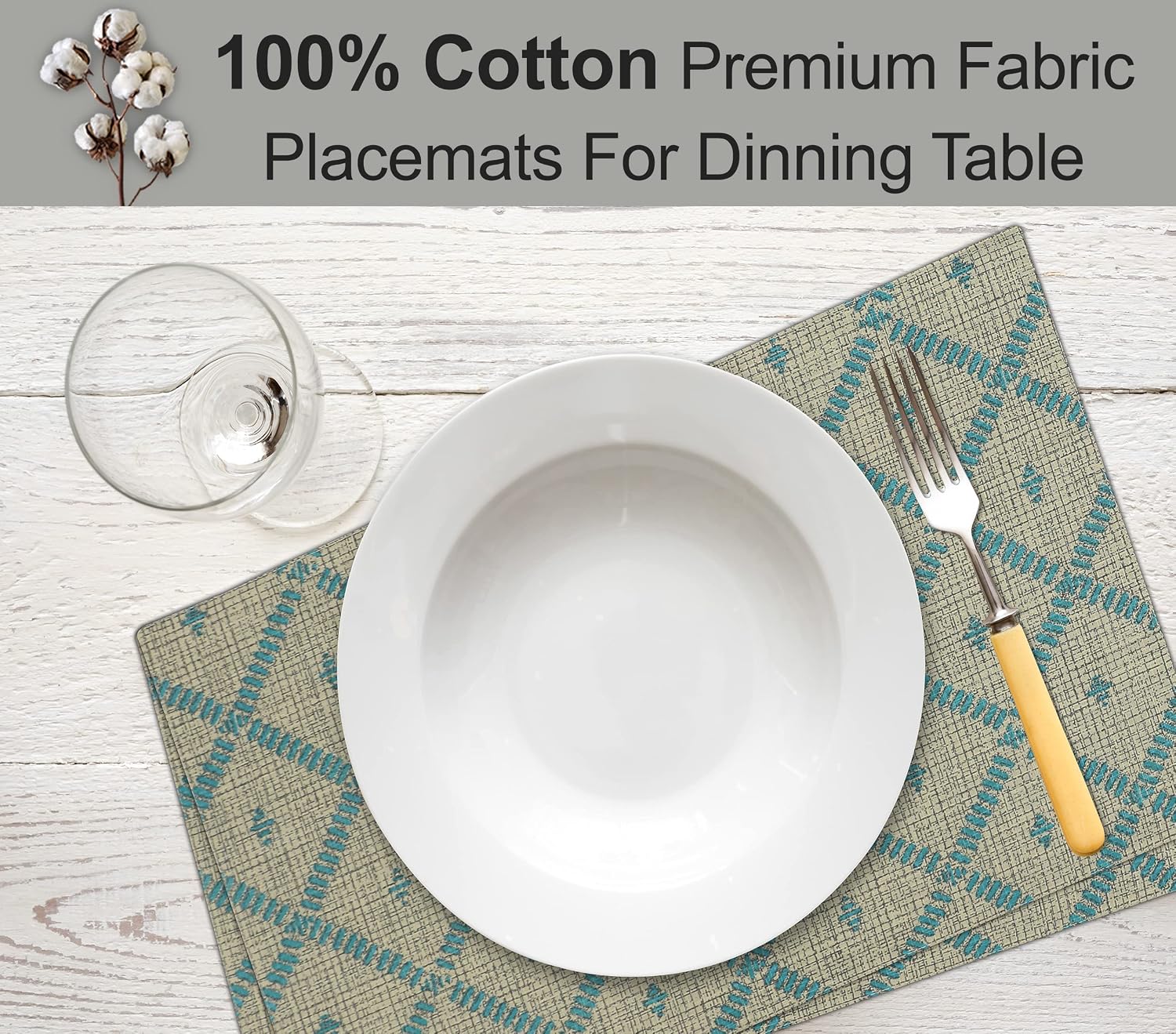 Ruvanti Placemats Set of 6, 100% Cotton Place Mats of 13"x19" – Linear | Heat, Stain resistant, Washable, Non-Slip
