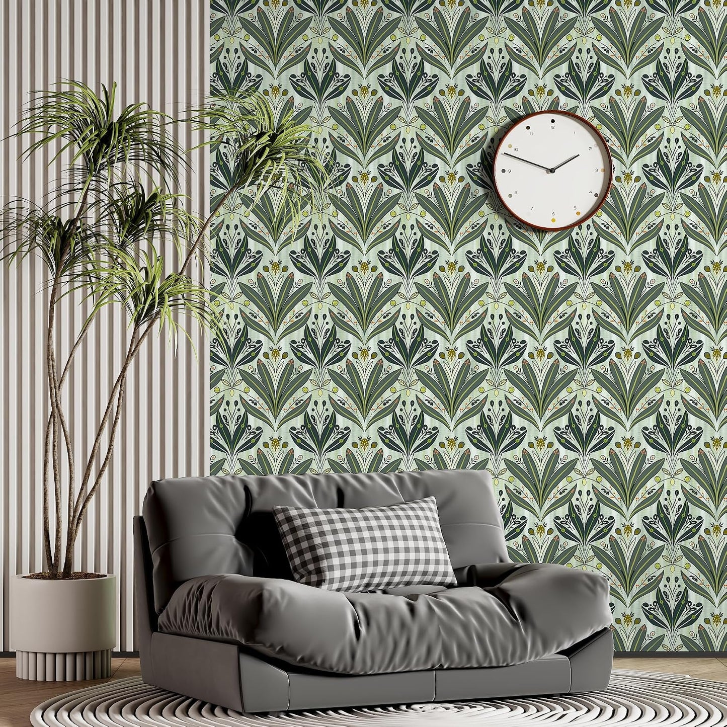 Leaf Wallpaper Peel and Stick Wallpaper " Modern Botanical Contact Paper / 17.3 x 197 / Green