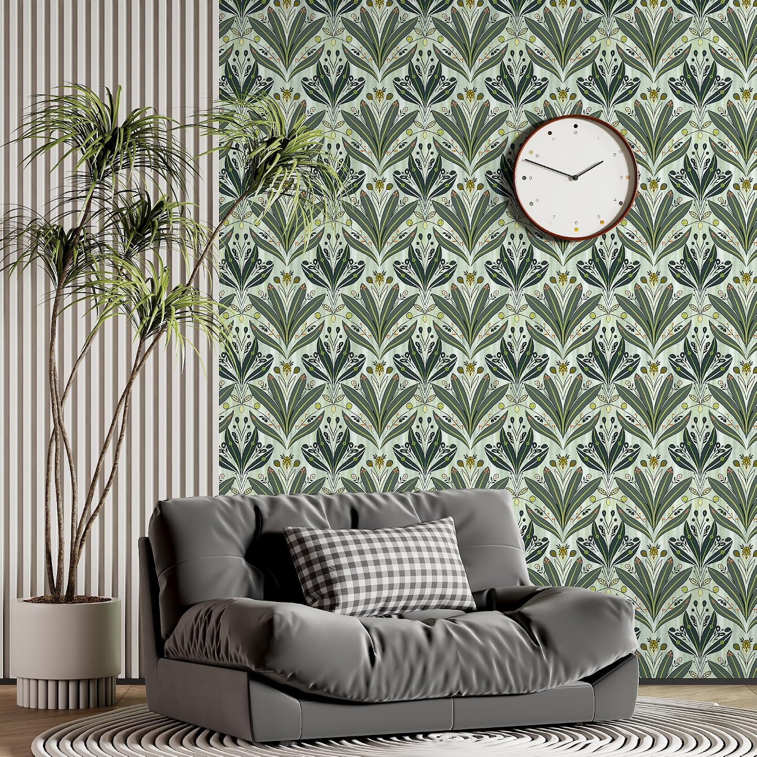 Leaf Wallpaper Peel and Stick Wallpaper " Modern Botanical Contact Paper / 17.3 x 197 / Green
