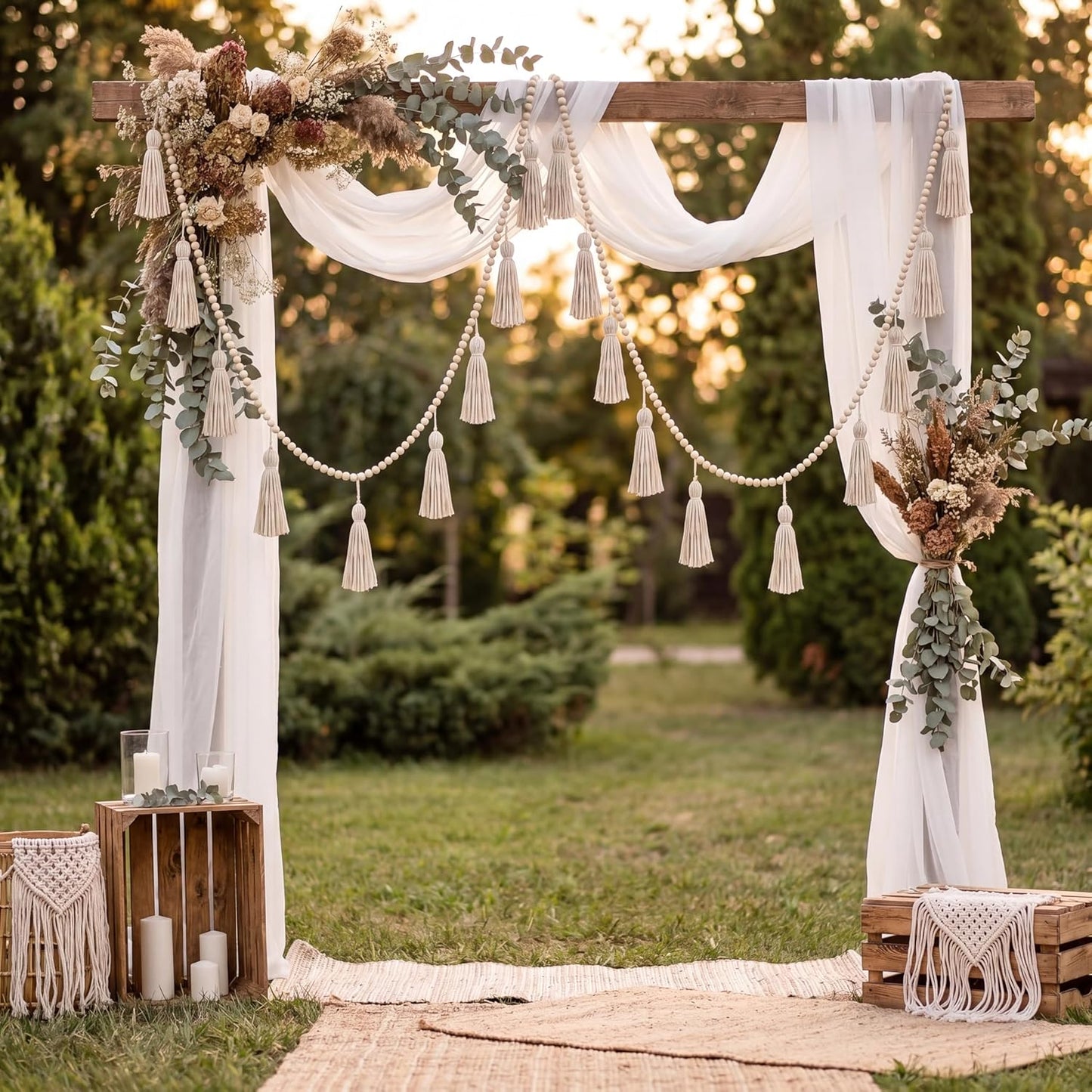 Tassel Garland Boho Classroom Decor Macrame Wooden Bead Garlands Wood Beads Banner / Classic Color