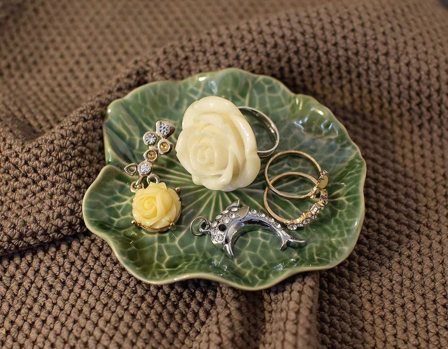 Handmade Ceramic Porcelain Decorative Plate Dish Catchall Miniature / Lotus Leaf Gn 4 / Green