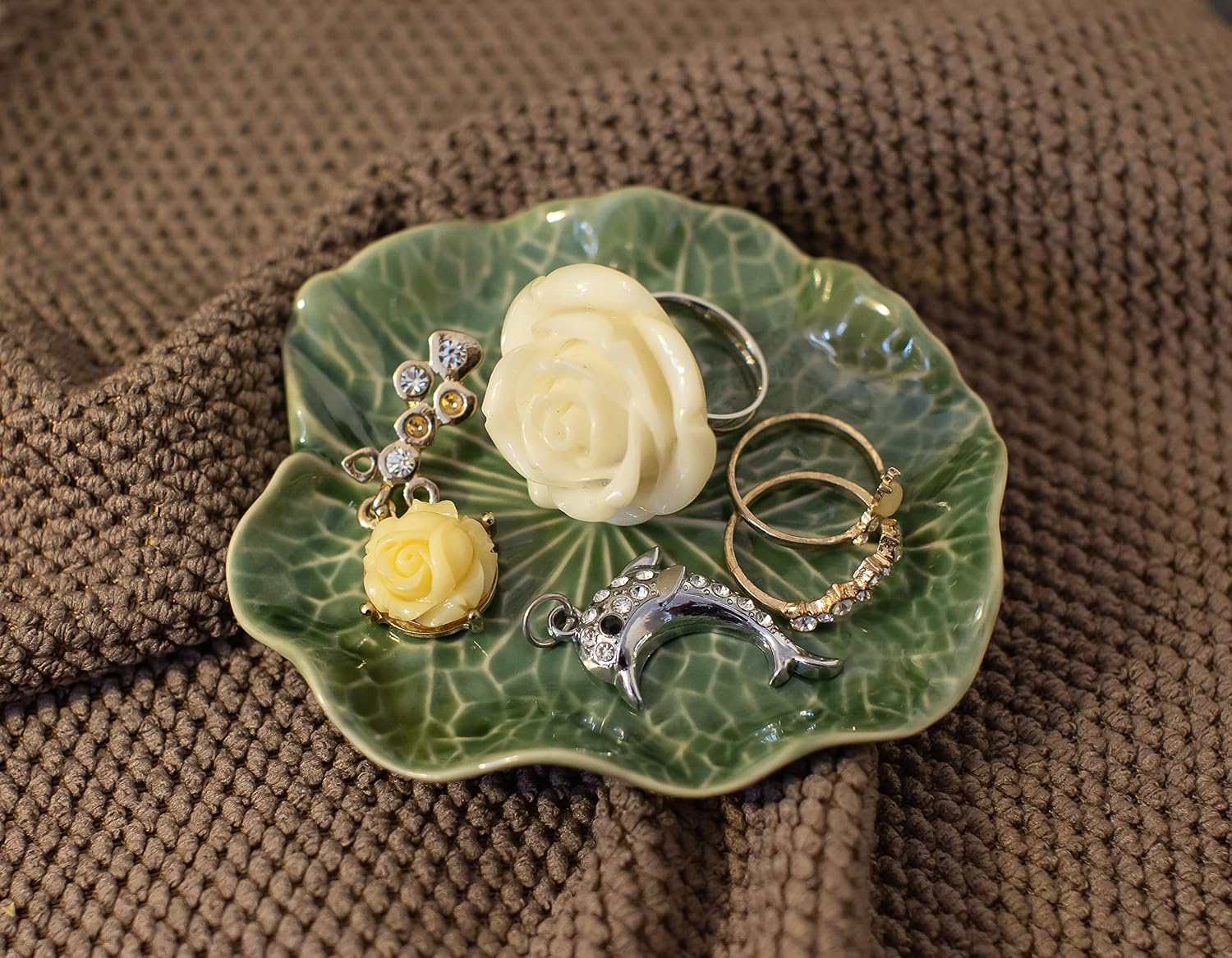Handmade Ceramic Porcelain Decorative Plate Dish Catchall Miniature / Lotus Leaf Gn 4 / Green