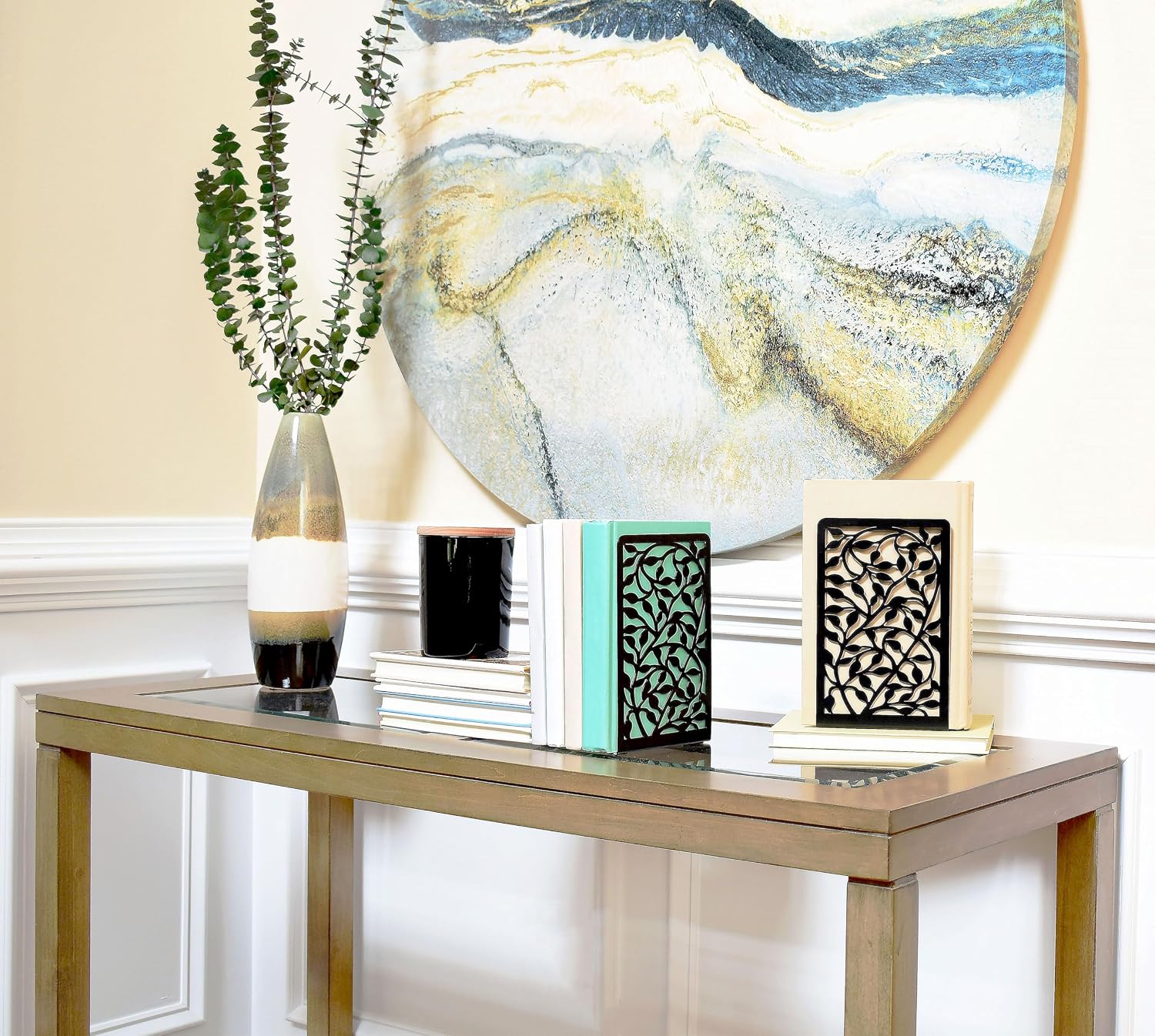 CNK Book Ends for Shelves - Metal Holders for Home Office Heavy Books, Shelf Stoppers, Decorative Set of 2 Black