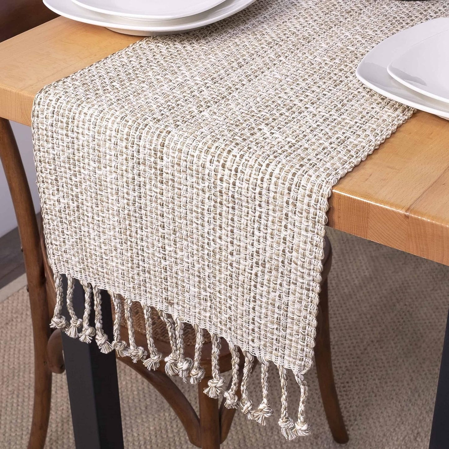 100% Cotton Table Runner for Dining Room Tables Rectangle Two Tone Woven Fabric 72" x 13" Soft Durable Table Runner