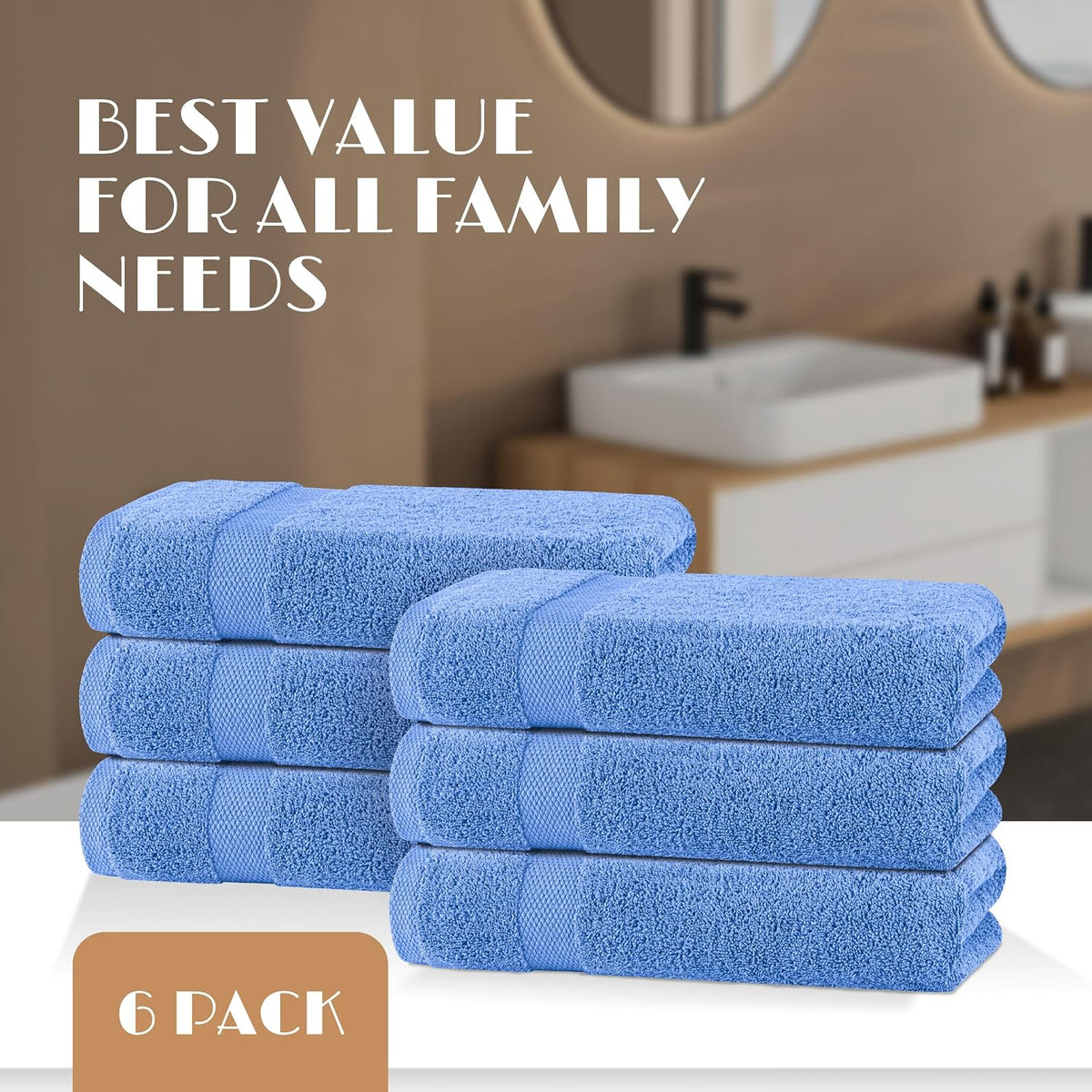 White Classic Wealuxe Light Blue Bath Towels 24x50 Inch, Cotton Towel Set for Bathroom, Hotel, Gym, Spa, Soft Extra