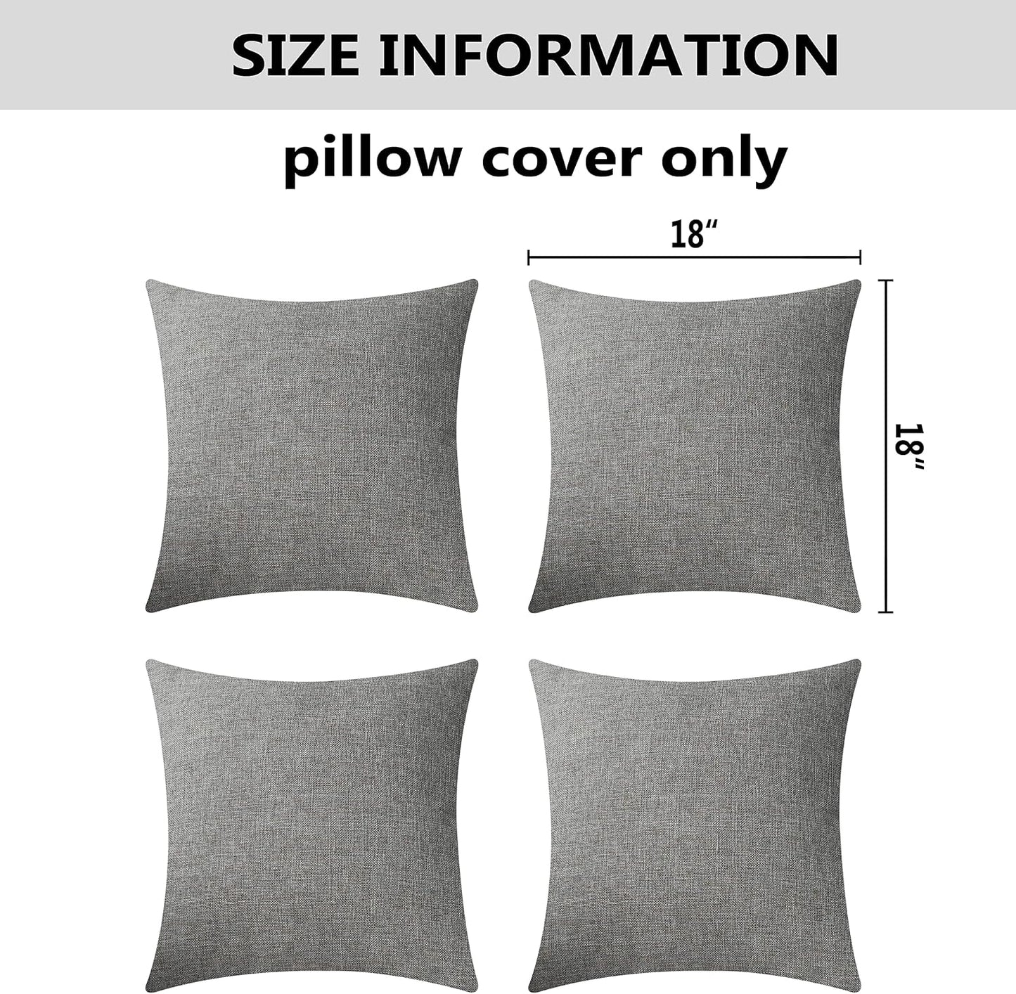Couch Pillow Covers Linen Square Throw Pillow Cases Cushion Covers / 18 x 18 / Dark Grey / Set of 4