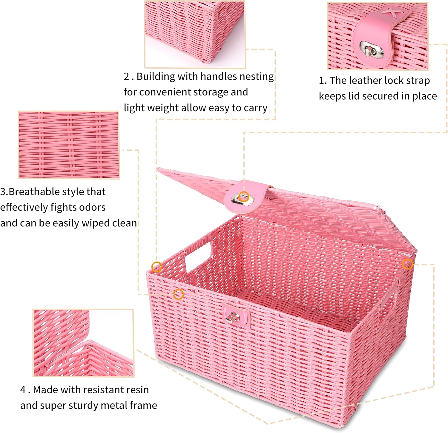 Woven Basket / Wicker Storage Baskets / Pink / Set of 3