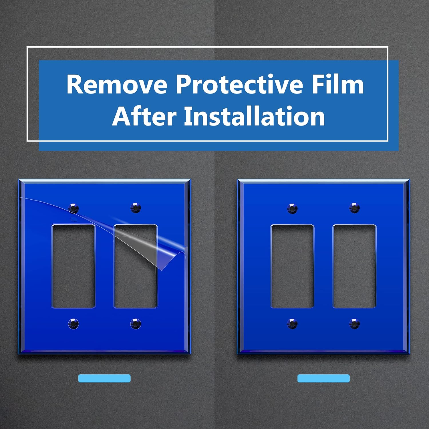 LIDER Double Decorator Wall Plate, Modern, Oversized 2-Gang, 5-Pack | Reflective, Impact Resistant, Mirror Glass Blue