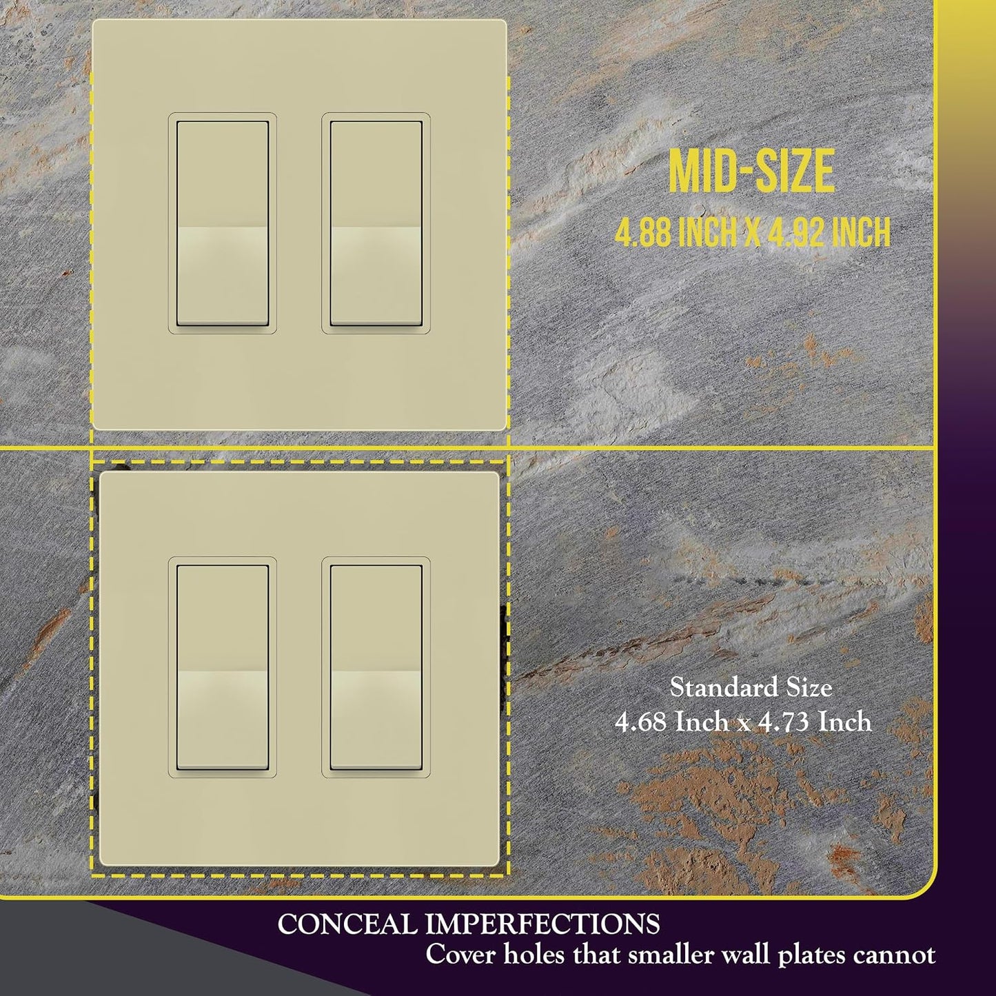 ENERLITES 2-Gang Ivory Mid-Size Screwless Decorator Wall Plate, 10 Pack | Size 4.88" x 4.92", Plate cover Fits light