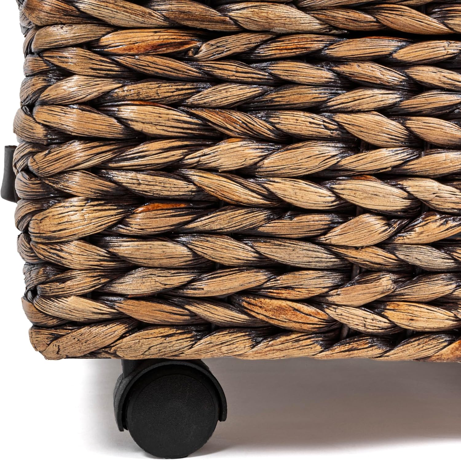 BSK1006B 26.38" Chett Minimalist Hand-Woven Hyacinth/Wood Underbed Storage Bin / Brown Wash