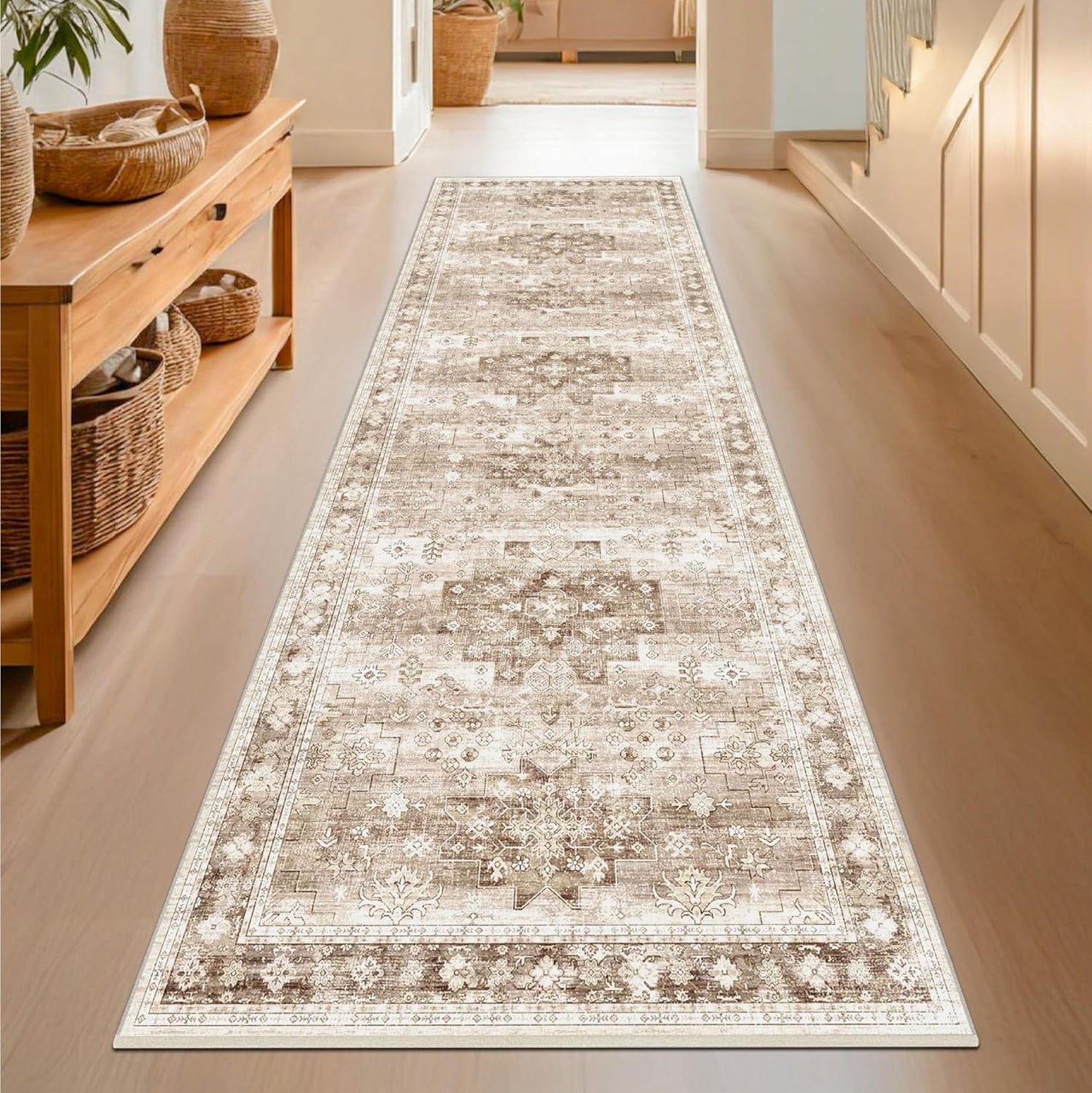 RELEANY Washable Area Rug, Runner 3'x12', Brick/Brown/Green