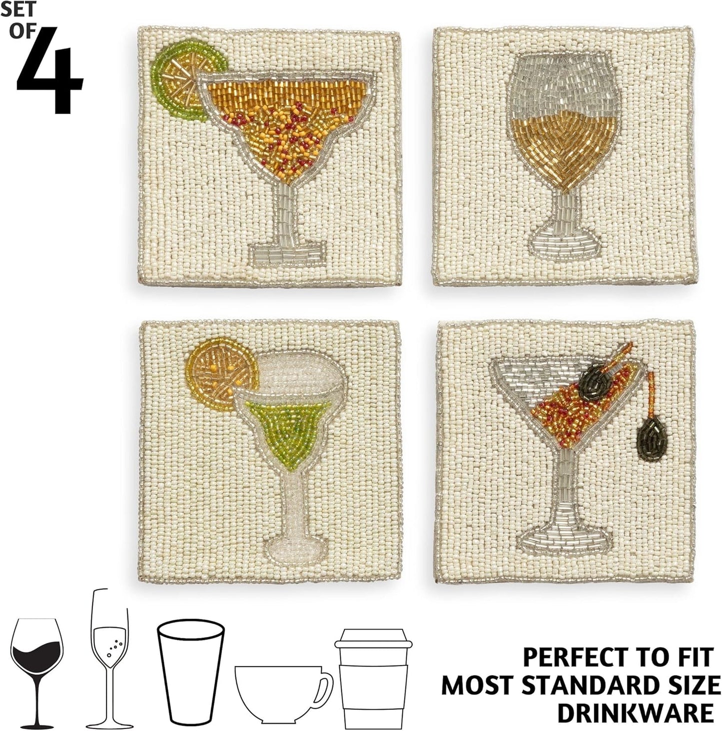 Beaded Handmade Square Drink Coasters / Cocktail / Set of 4