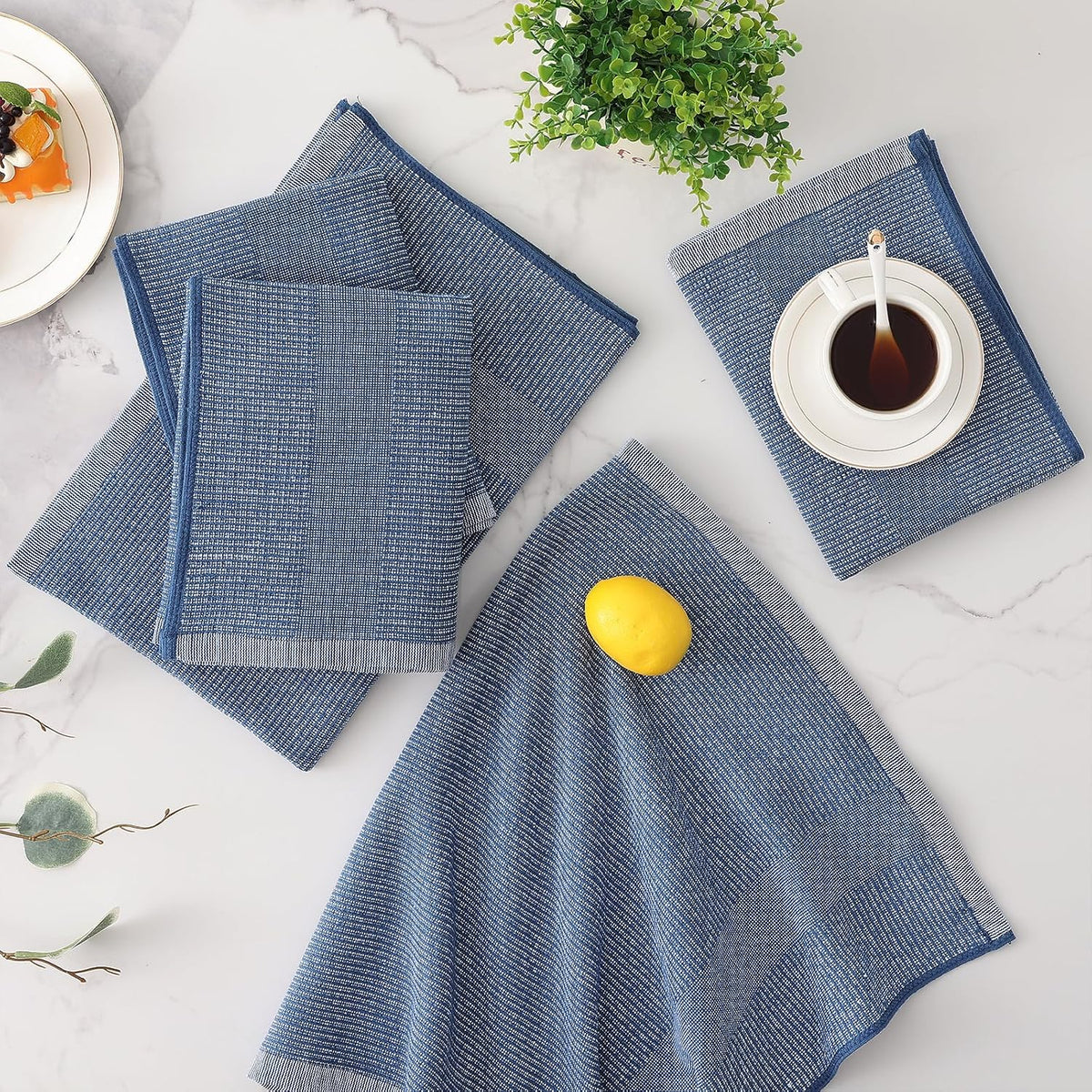 Mordimy Premium Large Cotton Kitchen Towels (18"x 28", 8 Pack), Navy Blue | 100% Ring Spun Cotton, Super Absorbent, 380