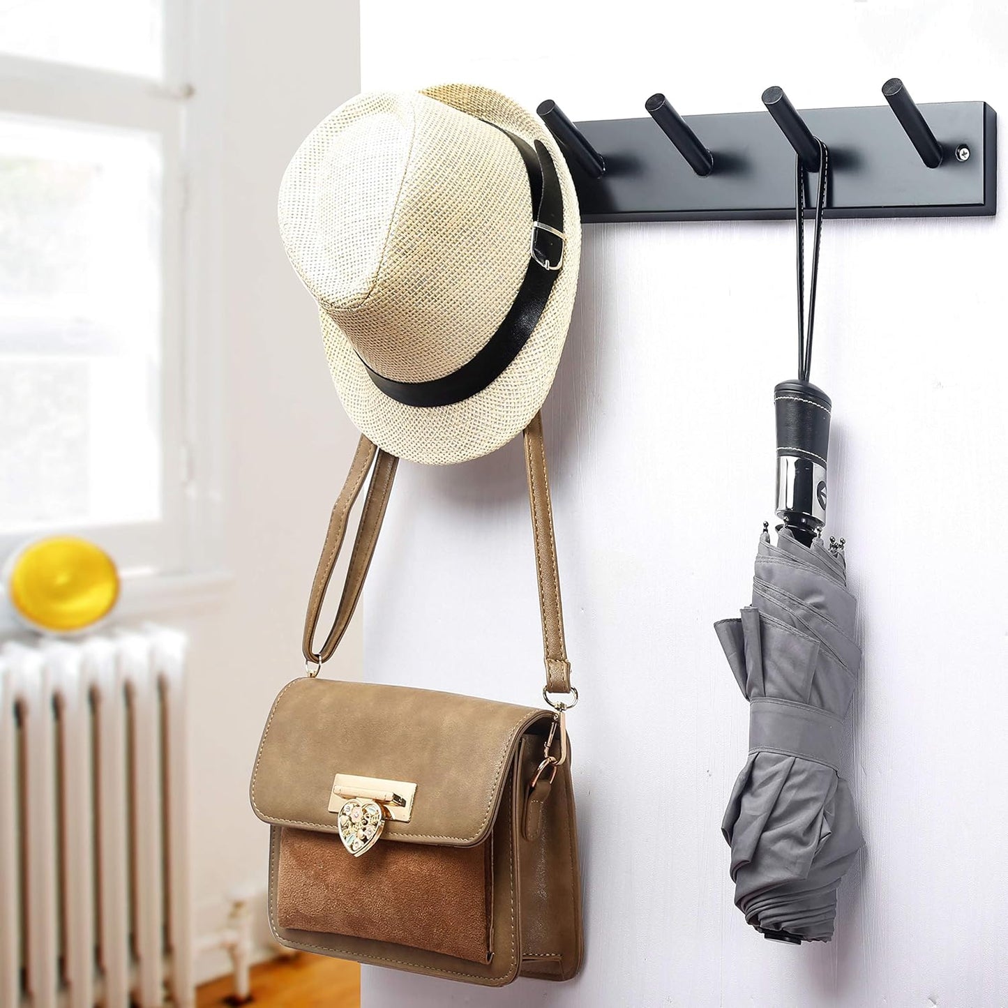 WEBI Coat Rack Wall Mounted,16" Hole to Hole,Coat Hanger Wall Mount with 5 Hooks for Hanging Coats,Hook Rack Peg Rail