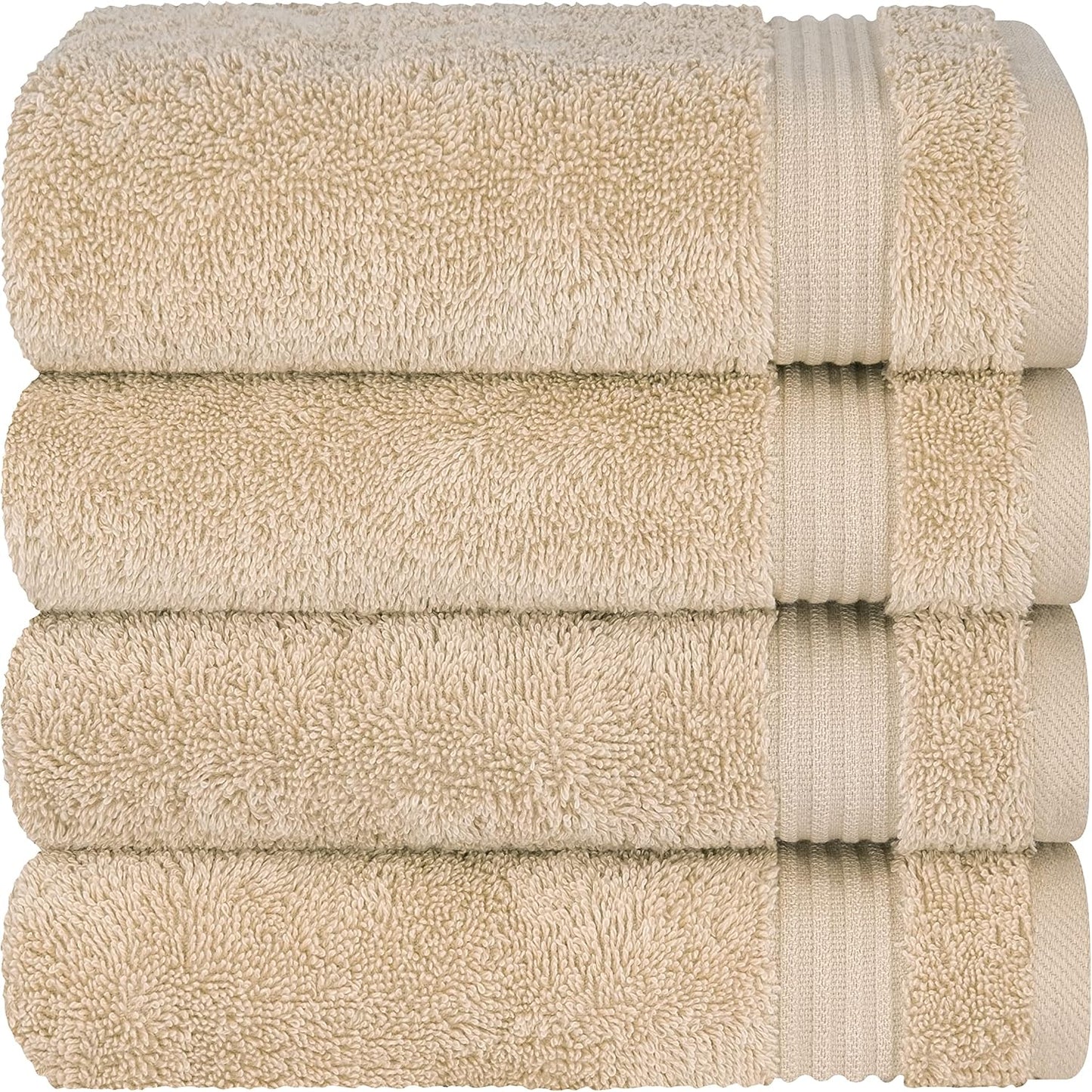 Cotton Paradise 100% Cotton Turkish Towel Set, Soft Absorbent Quick Dry, 4 Piece Hand Towel Set, Beige