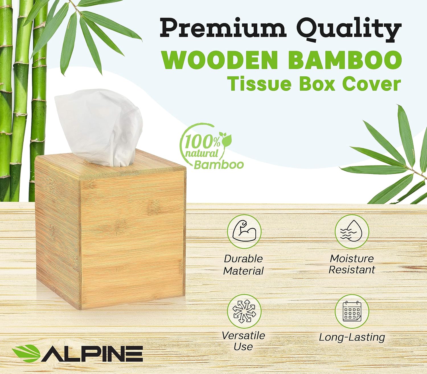 Industries Wooden Tissue Box Cover / Bamboo / Square