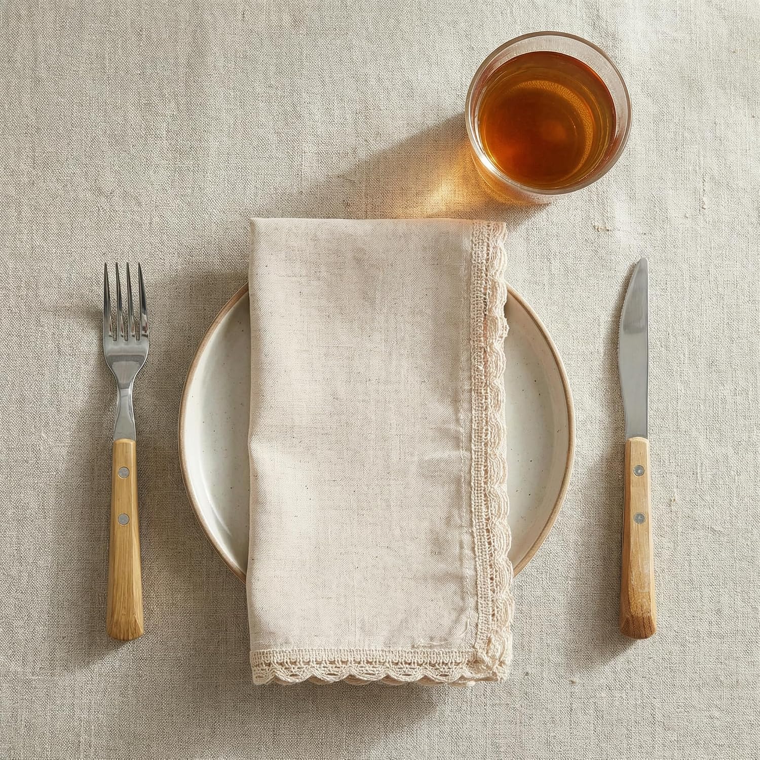 Set of 12 Flax Lace Cloth Napkins 20x20 Inch - Natural | Premium Linen Cotton Reusable Dinner Napkin for Wedding