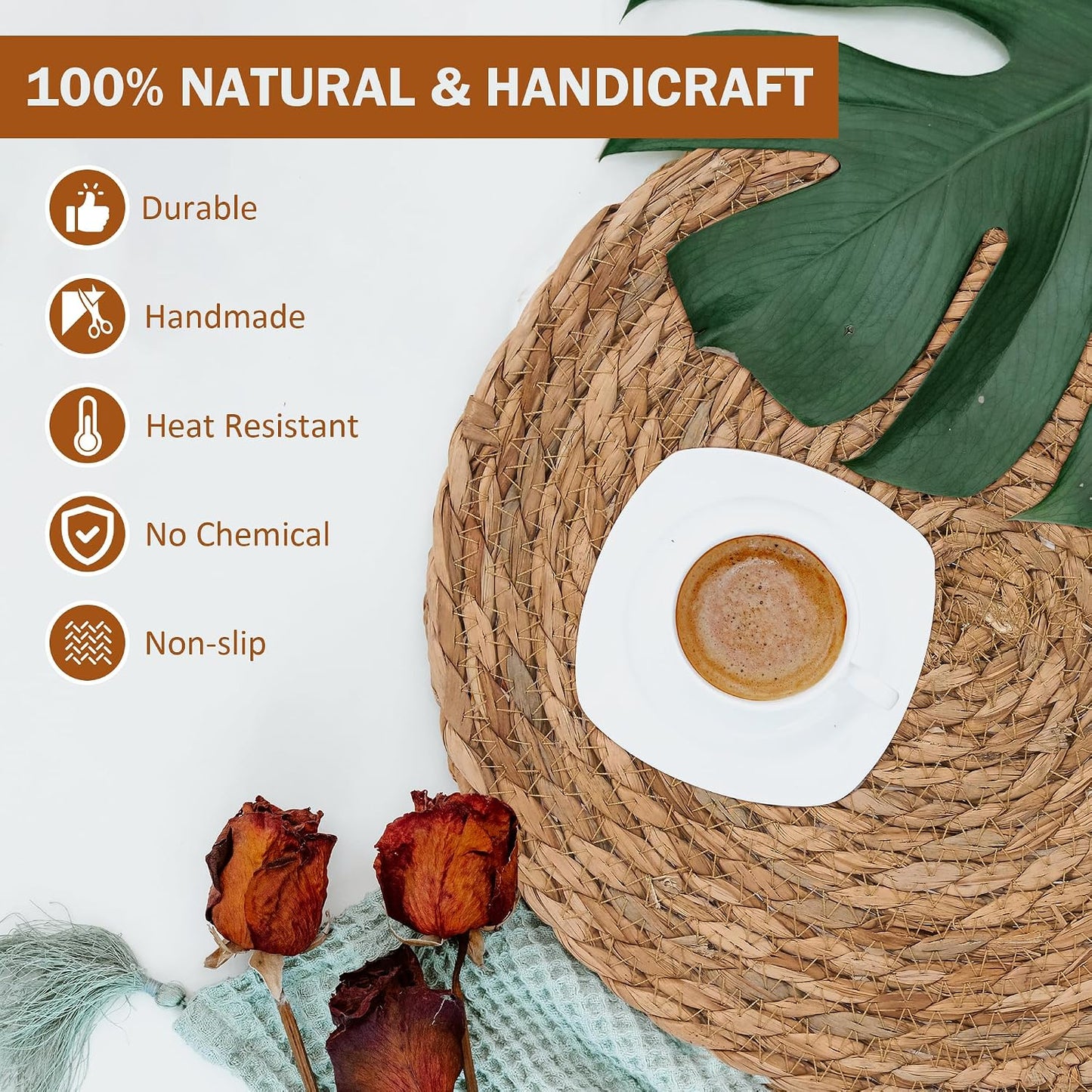 13.5'' Round Woven Placemats Set of 10, Boho Rattan Chargers for Dinner Plates, Round Rattan Placemats,for Dining