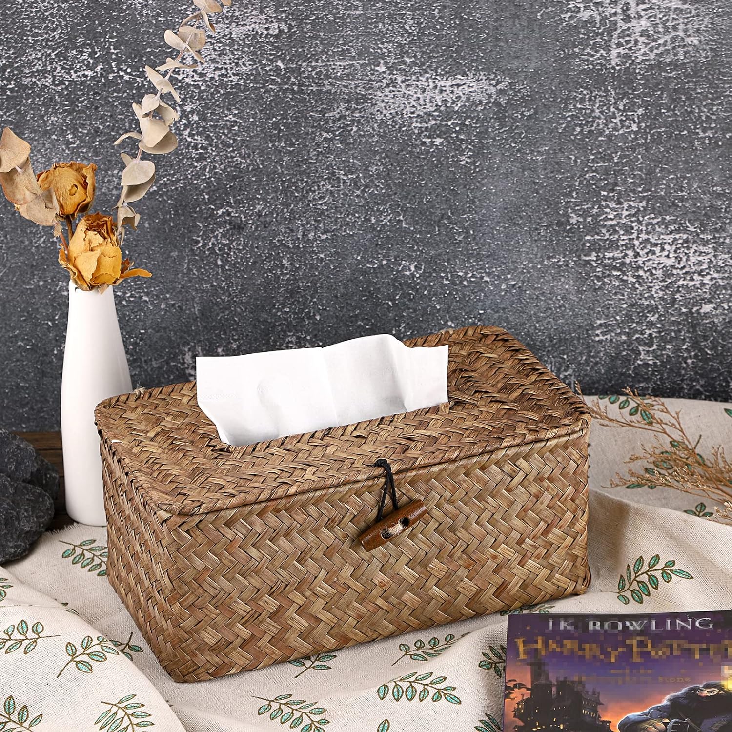 Tissue Box Cover Rectangle Tissue Box Seagrass Tissue Box Holder Woven Tissue / Coffee / Medium