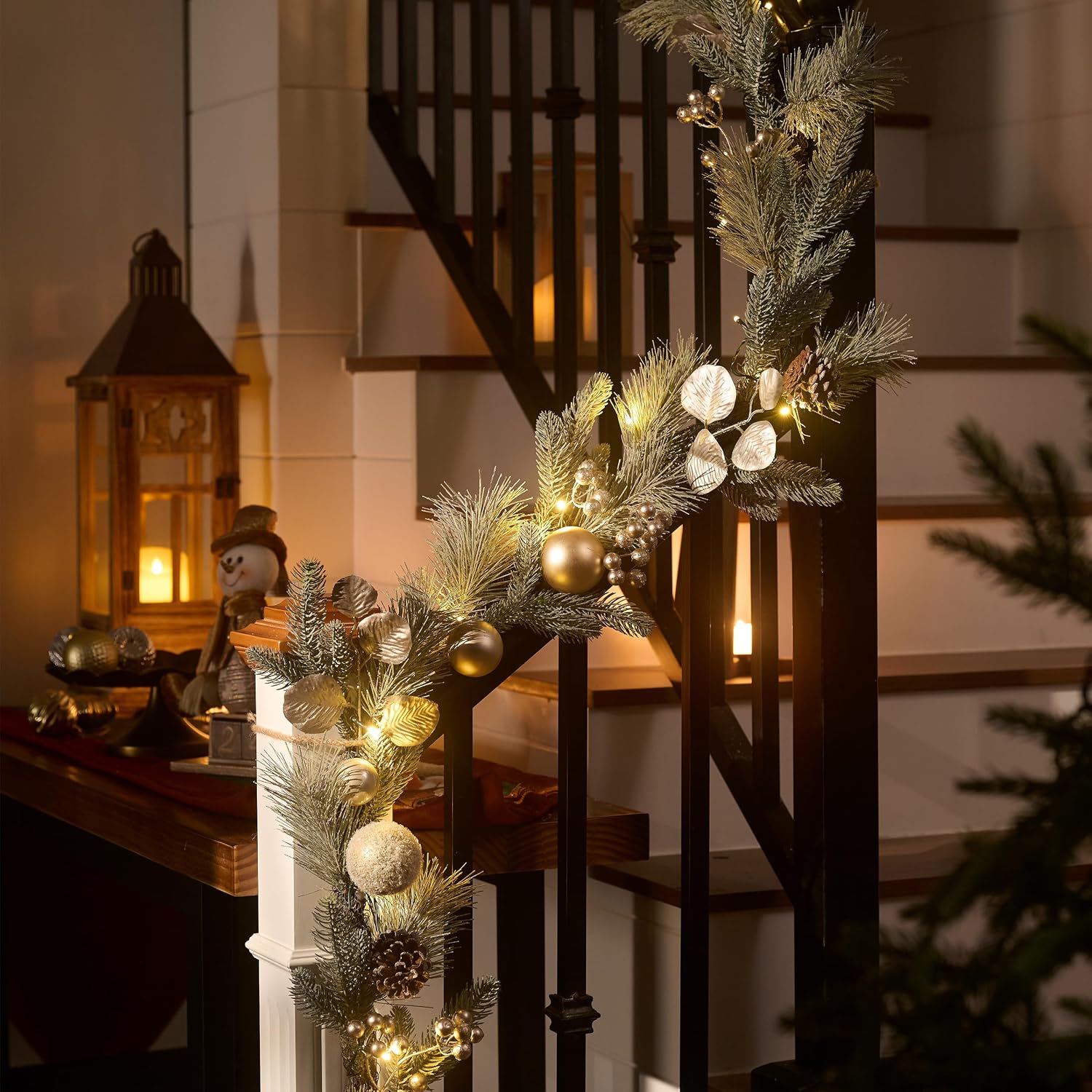 Valery Madelyn 9 Ft Pre-Lit Christmas Garland with Lights for Mantle, Lighted Outdoor Xmas Garland with Silvery White
