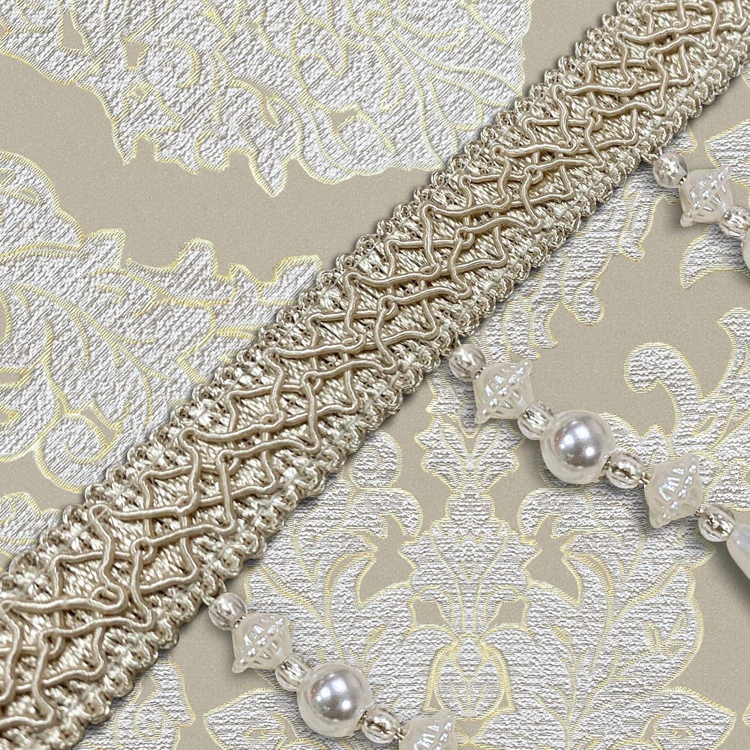 Loom and Mill Luxury Jacquard Damask Table Runner 13x72 inch, Beige | Elegant Fabric Dining Table Runners with