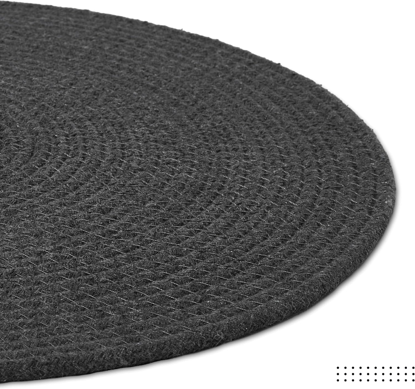 Encasa XO Placemats, Round Cotton Dining Table Mats 13" | Dark Grey, Handcrafted Ribbed Texture | Heat Resistant