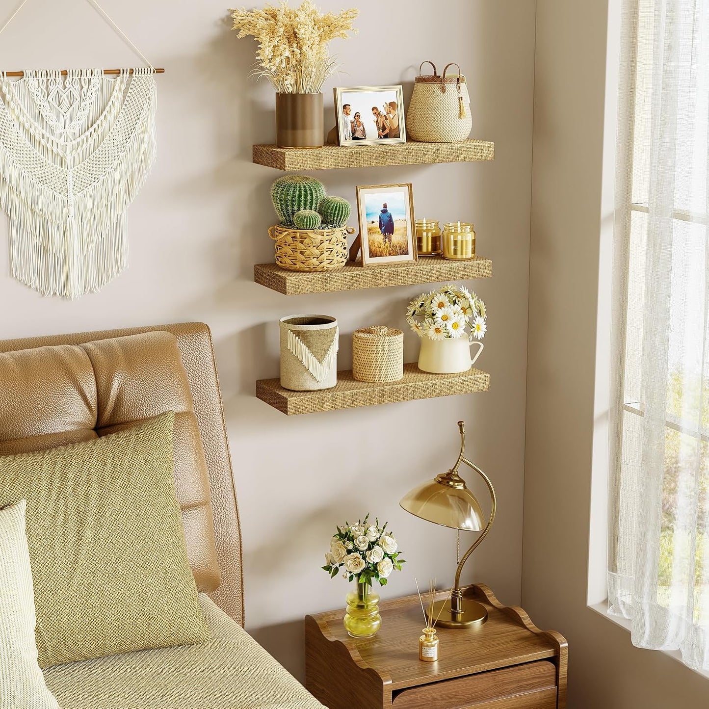 Rattan Floating Shelves / 15.7 Inch / Set of 3