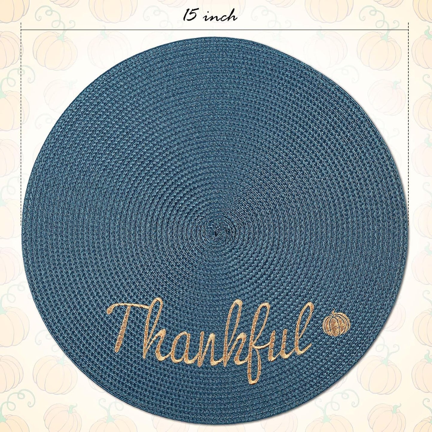 FunWheat Round Placemats Set of 6 Table Mats for Thanksgiving Tables Washable Non-Slip Place mats 15 Inch for