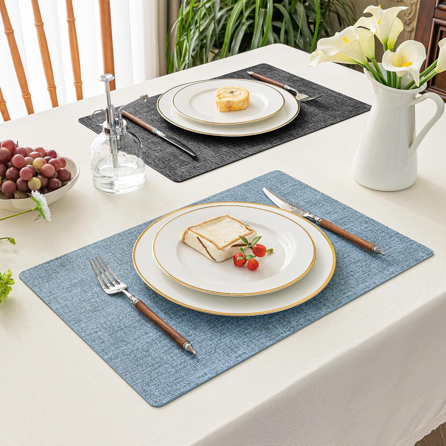 Romanstile Vinyl Placemats Set of 8, Reversible Faux Leather Heat Resistant Wipeable Table Mats, Waterproof Washable