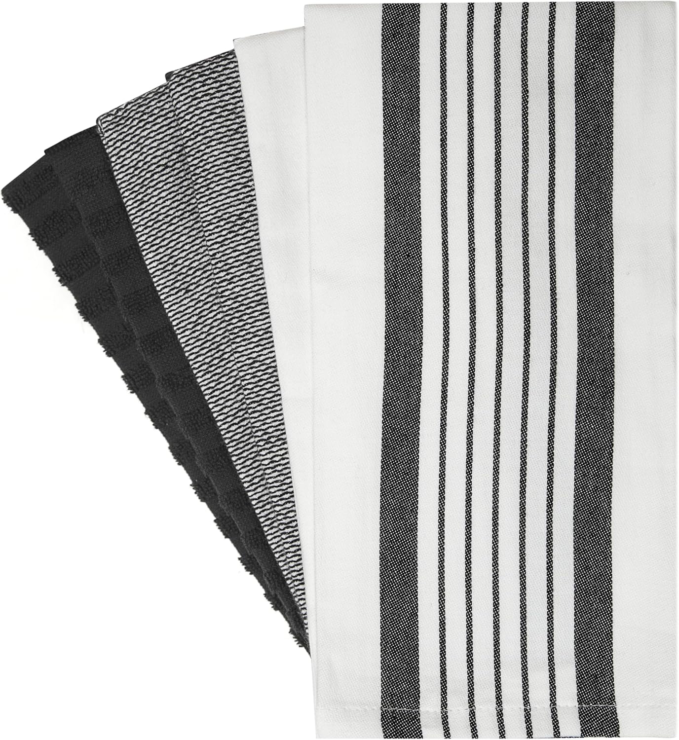 Premium Kitchen Towels 6 Pack 100% Cotton 20"x28" Dish Towels Black Striped | Large Flat & Terry Kitchen Linen Set with