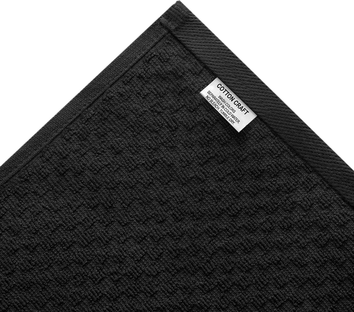 COTTON CRAFT Amazing Kitchen Towel - 12 Pack 100% Cotton Waffle Terry Towel | Black - 16x28 inch Euro Café Waffle Weave