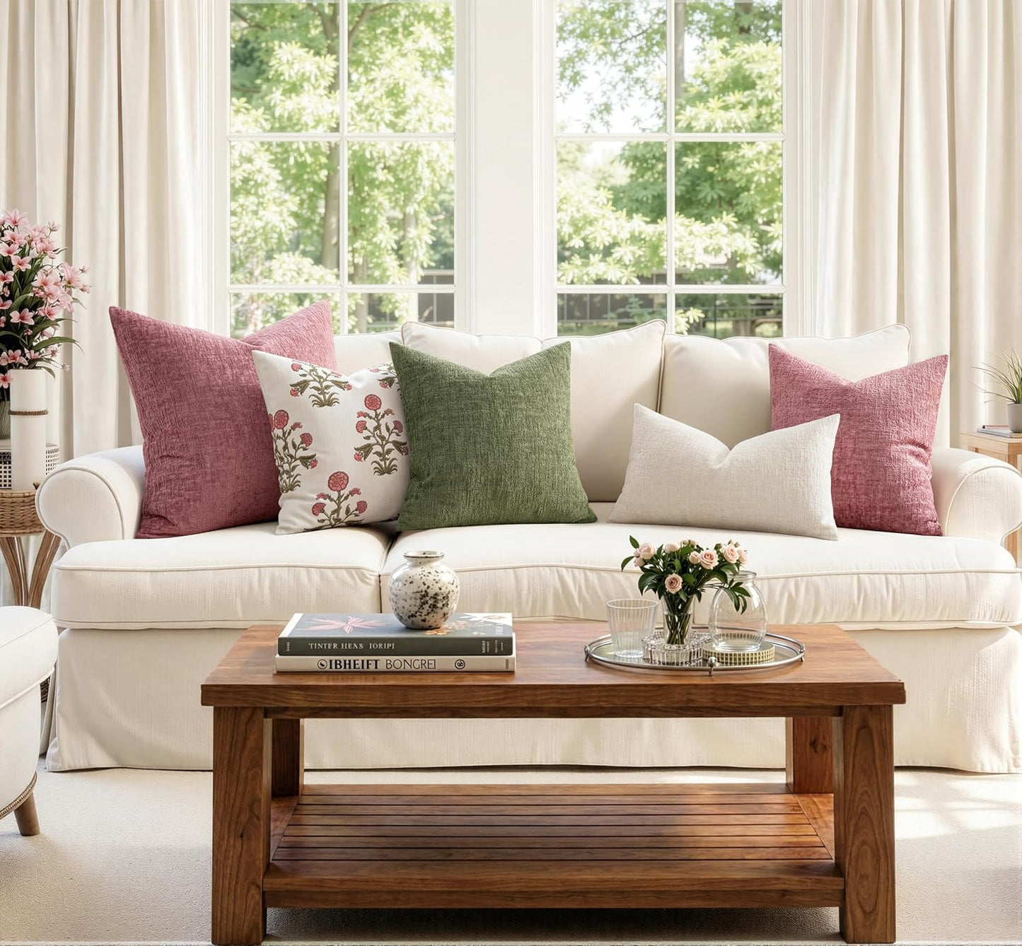 Decorative Throw Pillow Covers Spring Couch Pillow Covers Soft / 18 x 18 / Blush Pink / Set of 2