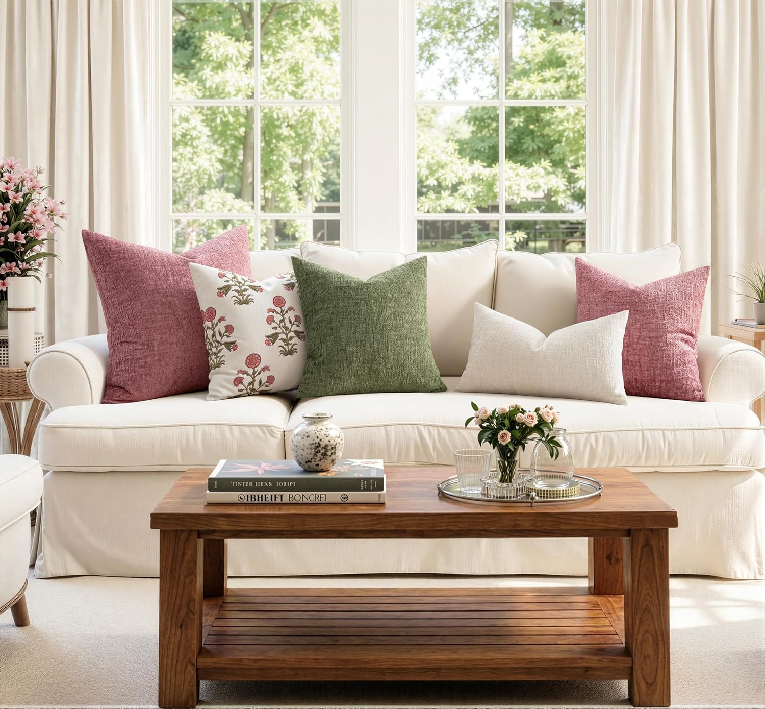 Decorative Throw Pillow Covers Spring Couch Pillow Covers Soft / 18 x 18 / Blush Pink / Set of 2