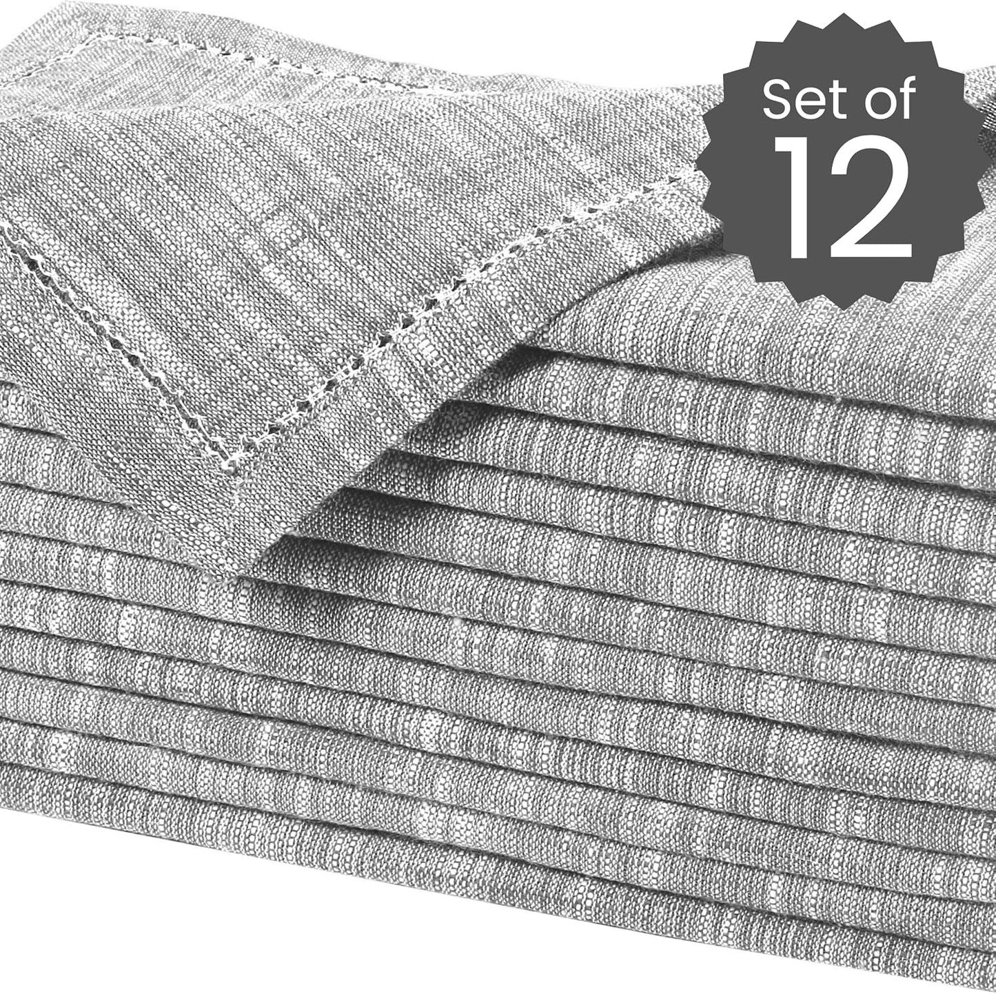 12 Pack Farmhouse Style Slub Textured 18x18 Cloth Dinner Napkins, 100% Cotton for Everyday Use and Events - Soft and