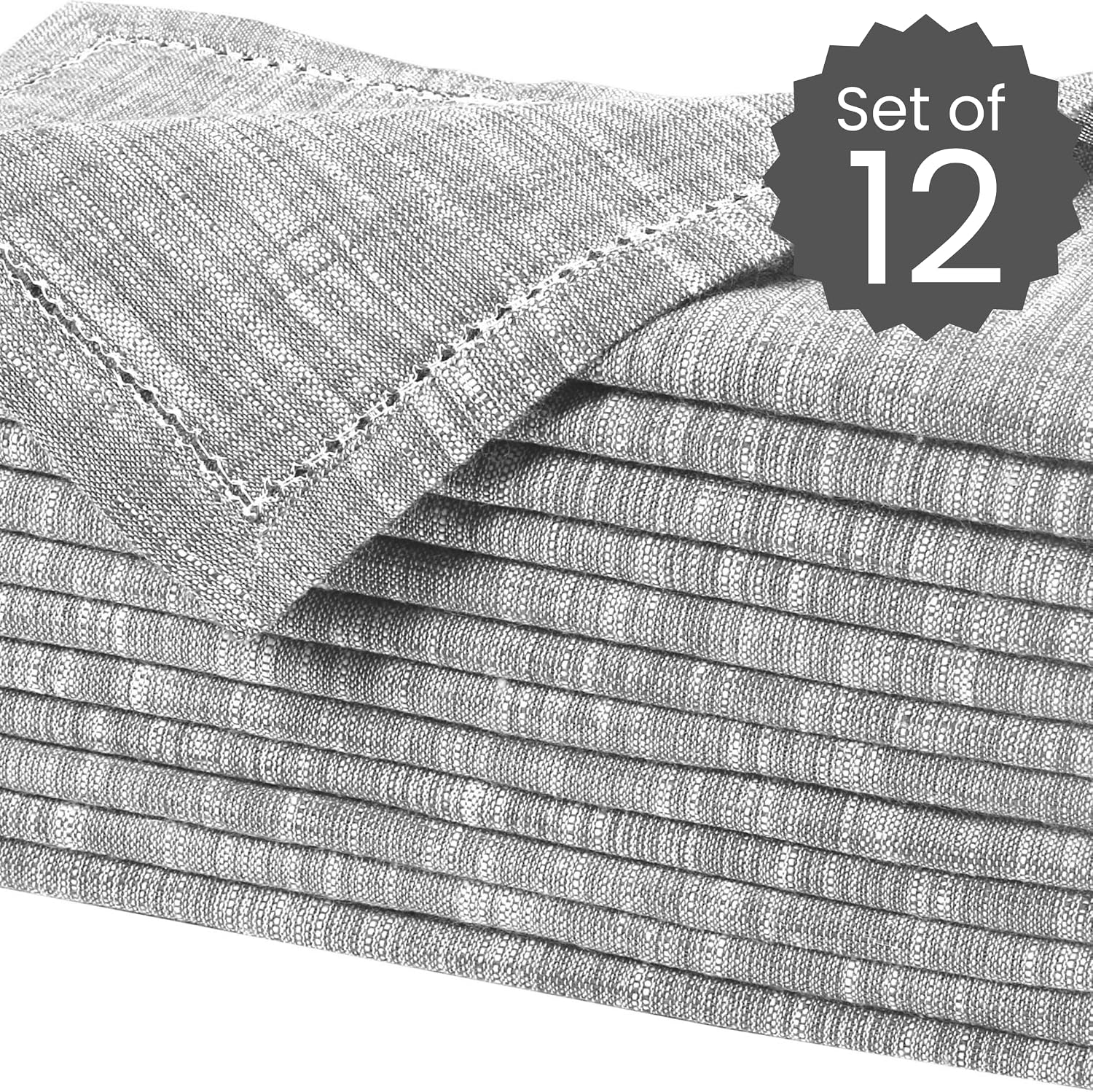 12 Pack Farmhouse Style Slub Textured 18x18 Cloth Dinner Napkins, 100% Cotton for Everyday Use and Events - Soft and
