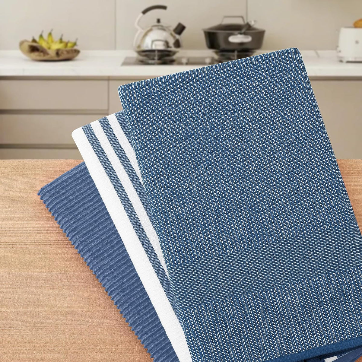 Homaxy Cotton 380 GSM Premium Kitchen Towels, 18"x 28", 12 Pack, Navy Blue | Soft and Absorbent Terry Dish Towels