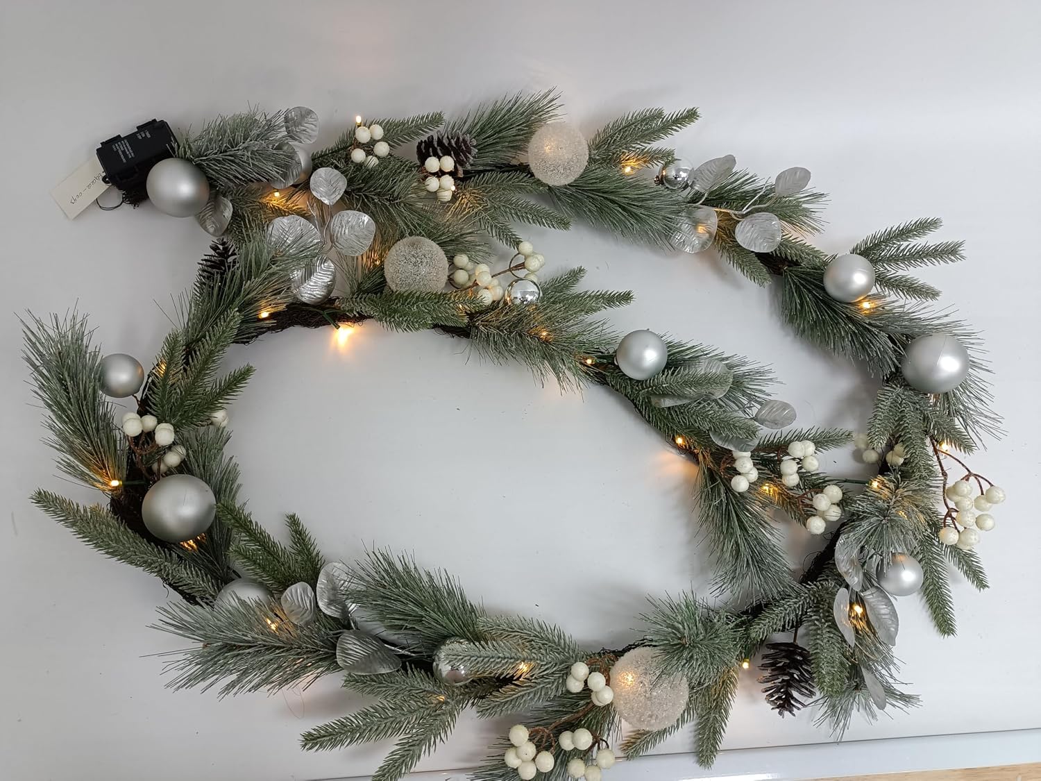 Valery Madelyn 9 Ft Pre-Lit Christmas Garland with Lights for Mantle, Lighted Outdoor Xmas Garland with Silvery Blue