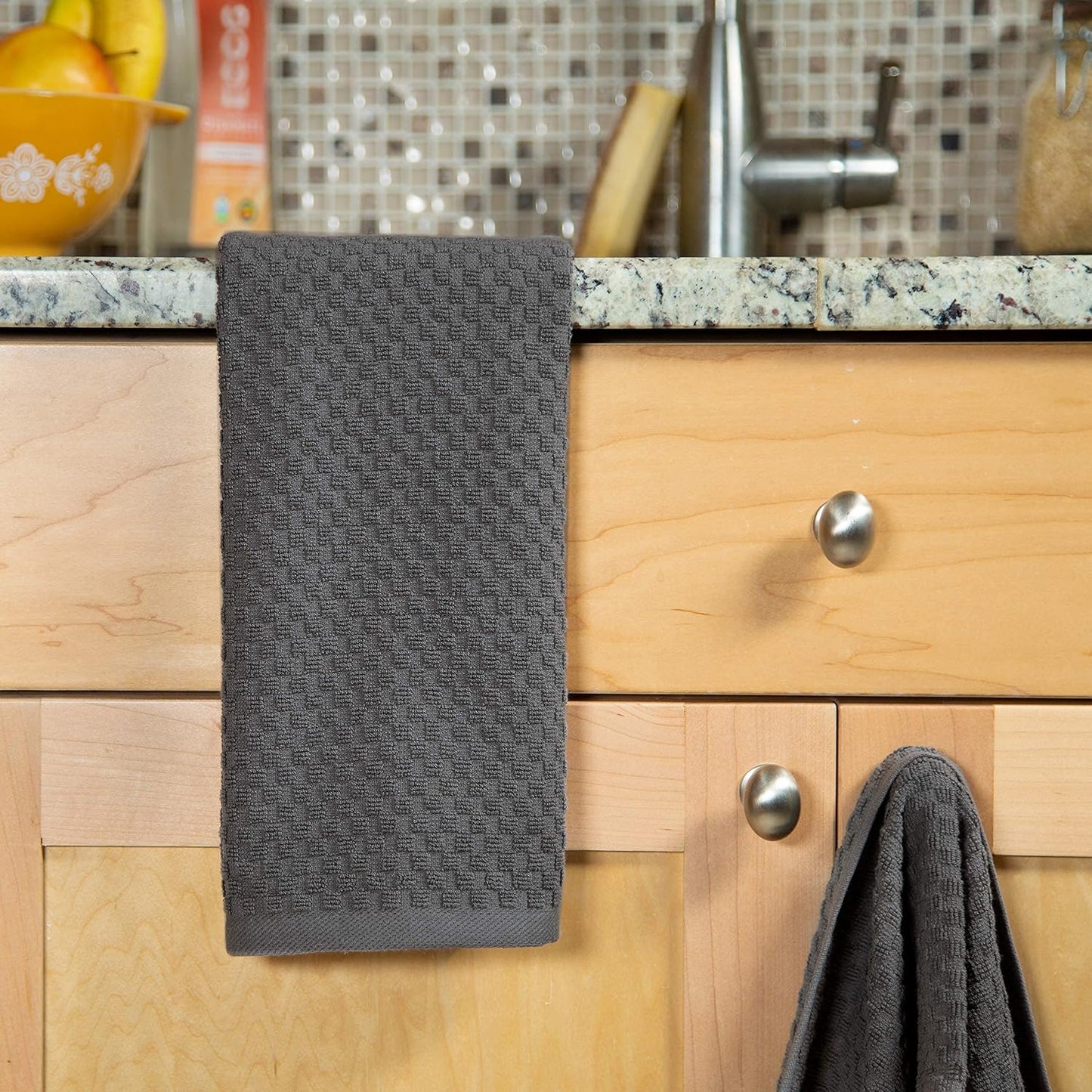 COTTON CRAFT Amazing Kitchen Towels - 8 Pack 100% Cotton Waffle Terry Towel | Charcoal - 16x28 Euro Café Waffle Weave