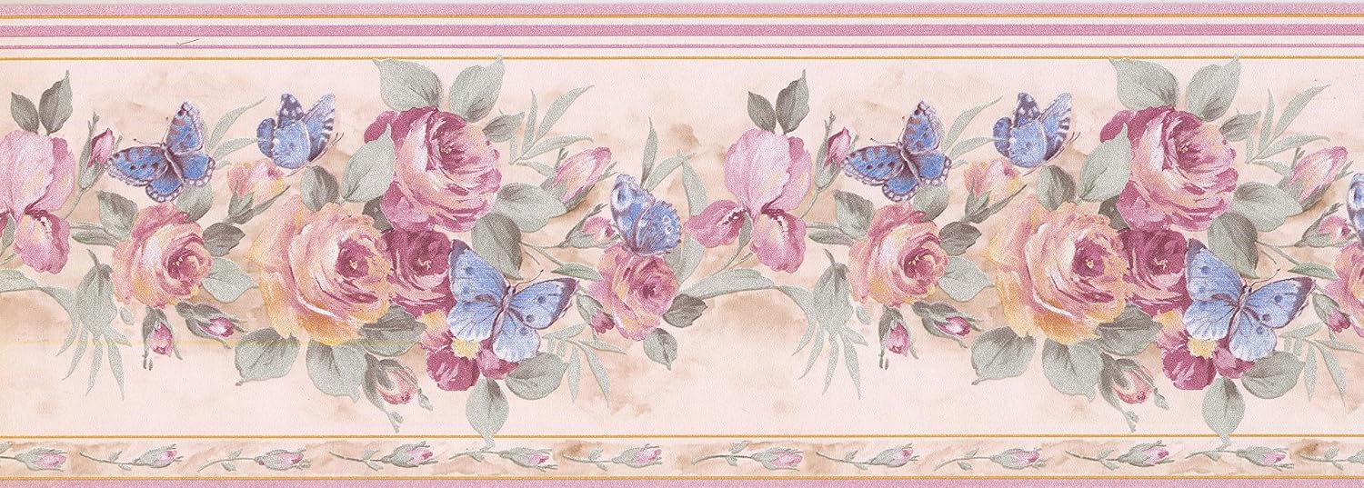 Floral Wallpaper Border / Beige Butterflies