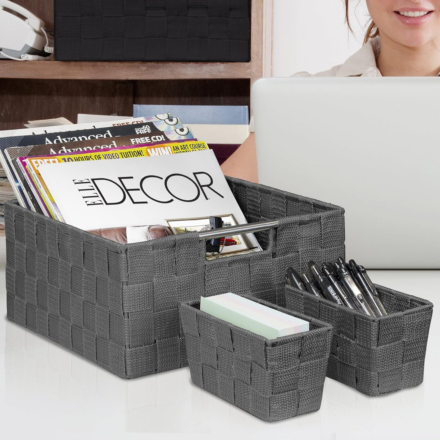 Linen Closet Organizers and Storage / 7 Piece - Grey / Set of 7