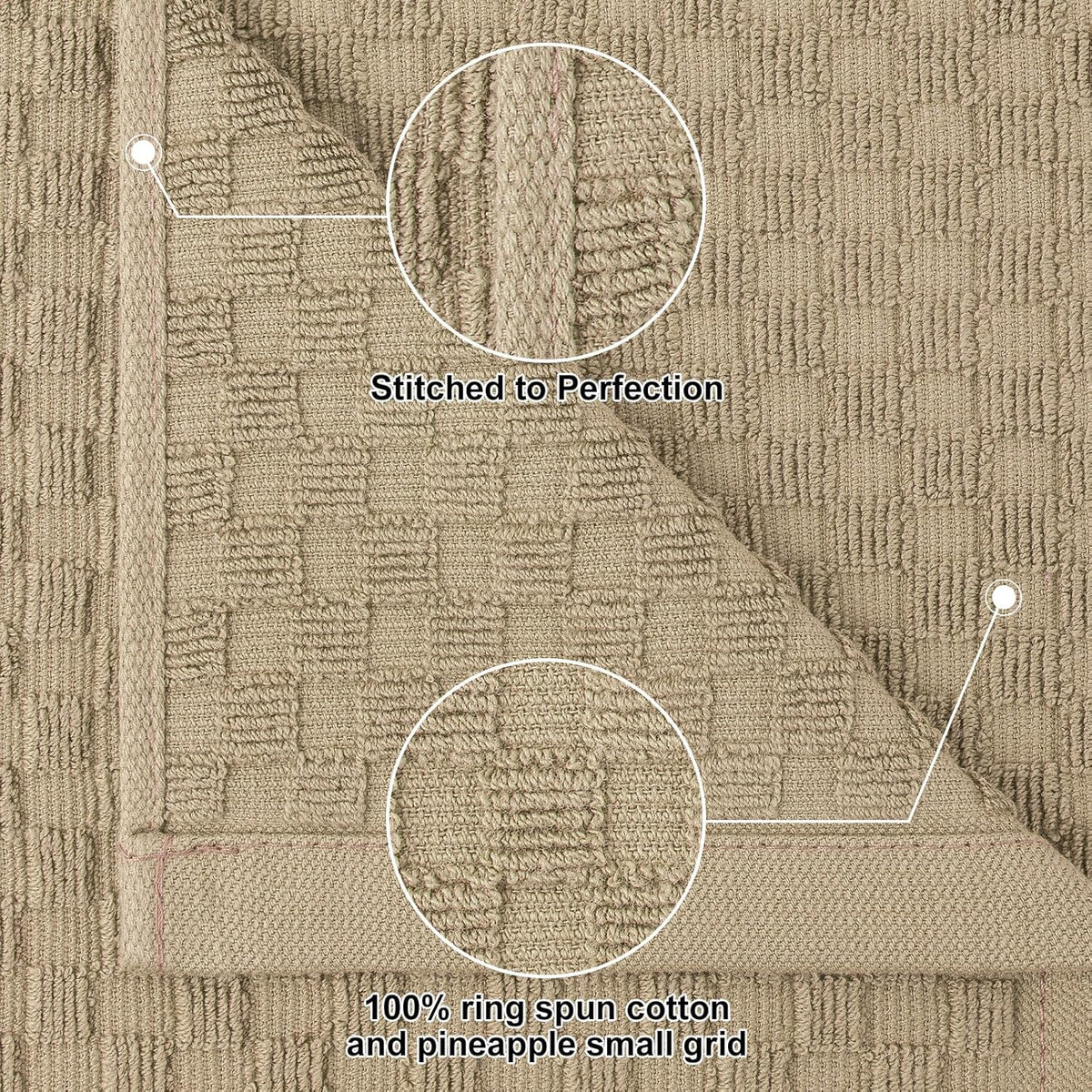 Homaxy 100% Cotton Terry Kitchen Towels(15" x 25", 12 Pack), Tan | Soft and Super Absorbent Dish Towels, 380 GSM