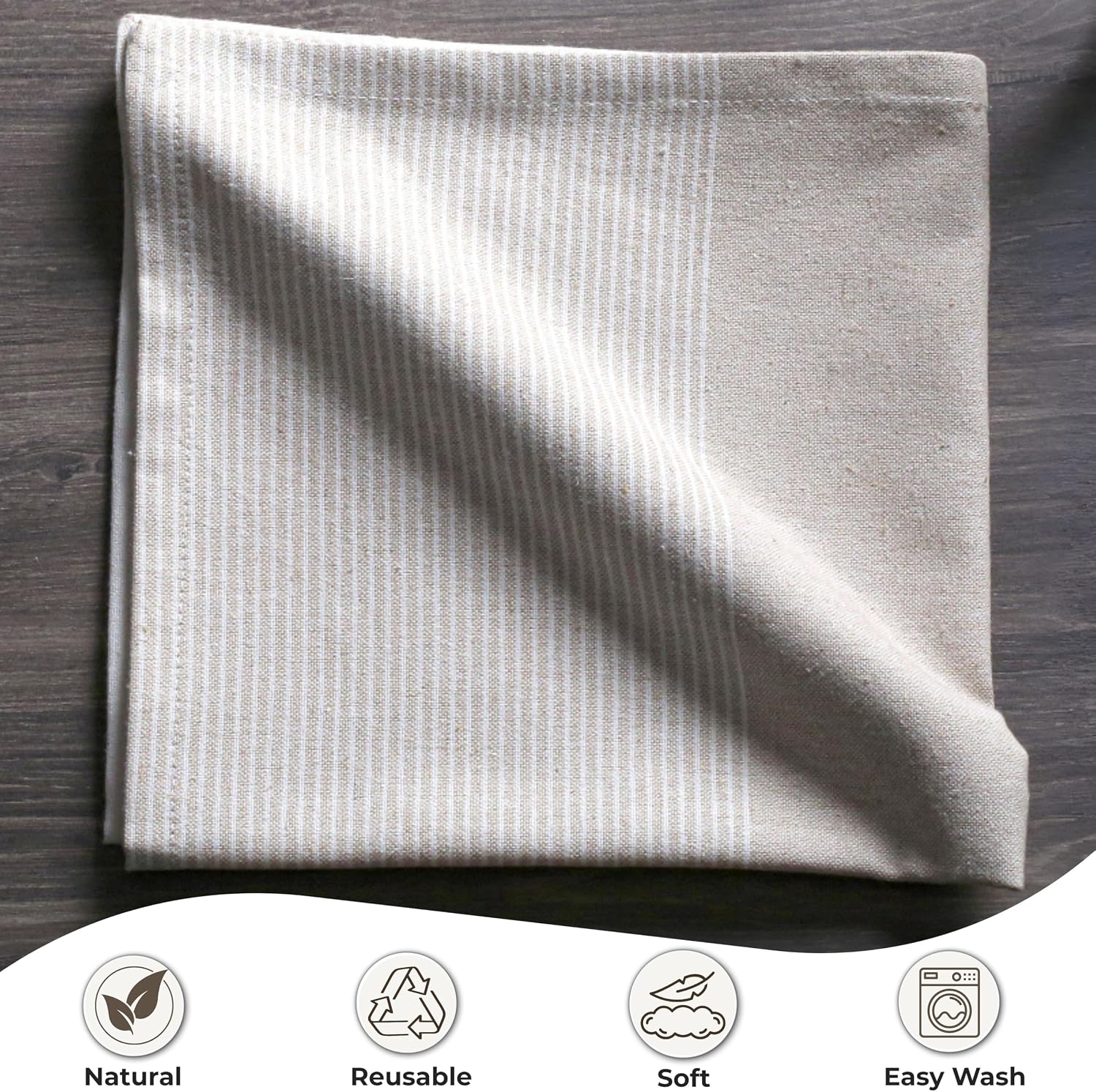 Ramanta Home Cloth Napkins Set of 12 18x18 Inches - Beige | Block Striped Dinner Napkins for Farmhouse Wedding