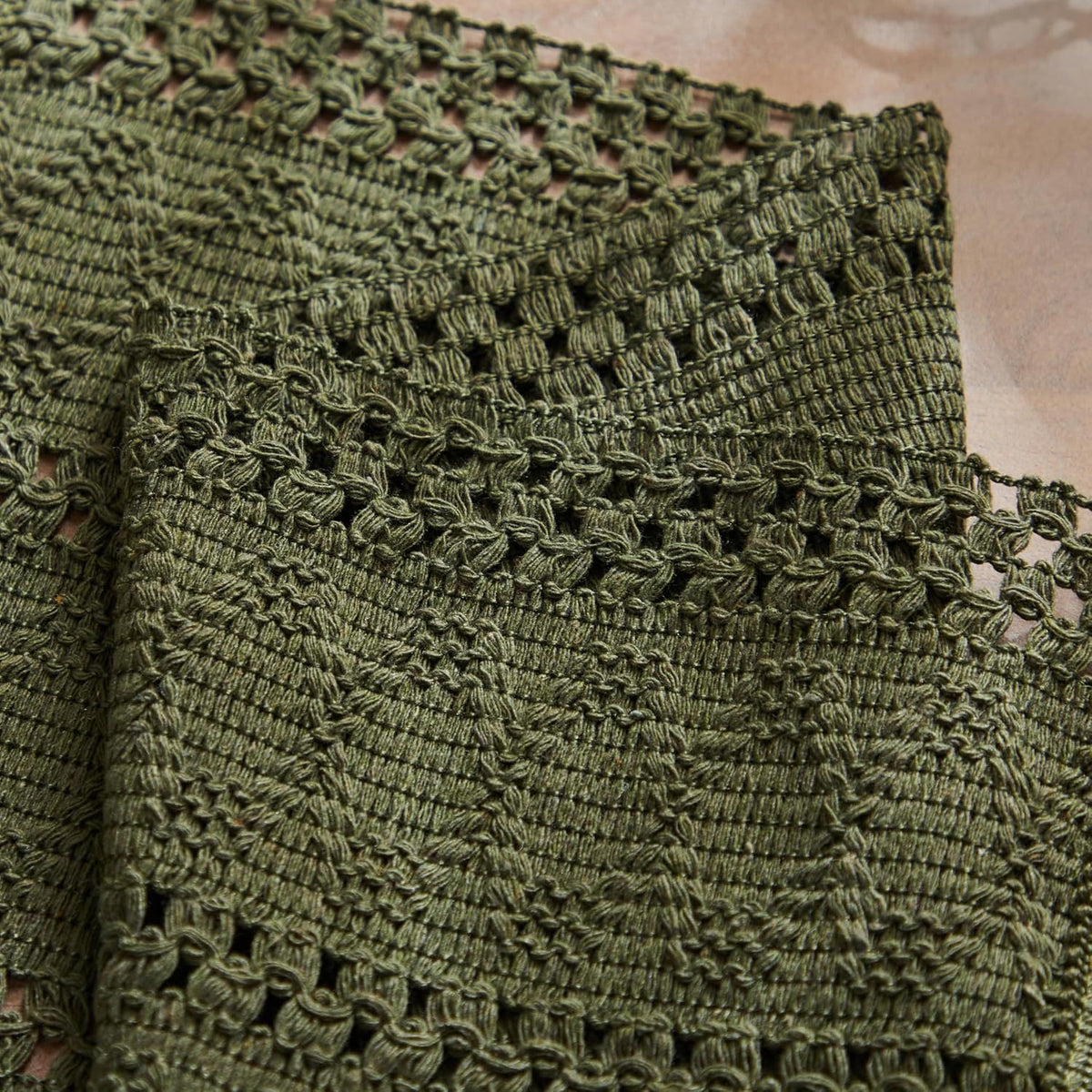 Macrame Style Boho Placemats Set of 6, Olive 12x20 Inch | Decorative Farmhouse Table Mats, Natural Cotton Woven Place